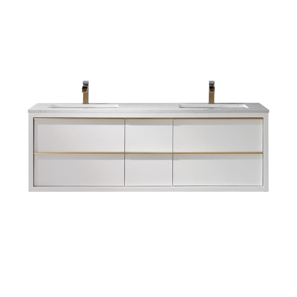 Morgan Double Bathroom Vanity Set in White and Composite Carrara White Stone Countertop