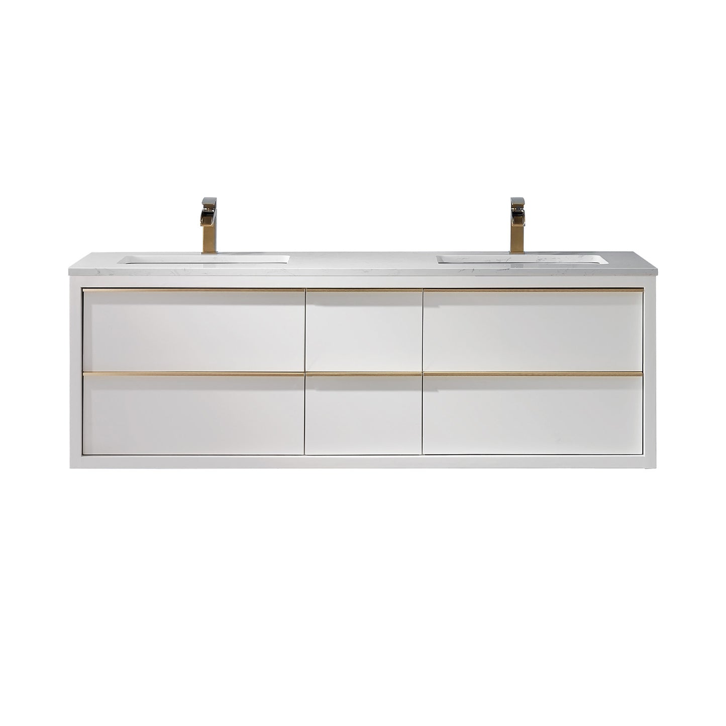 Morgan Double Bathroom Vanity Set in White and Composite Carrara White Stone Countertop