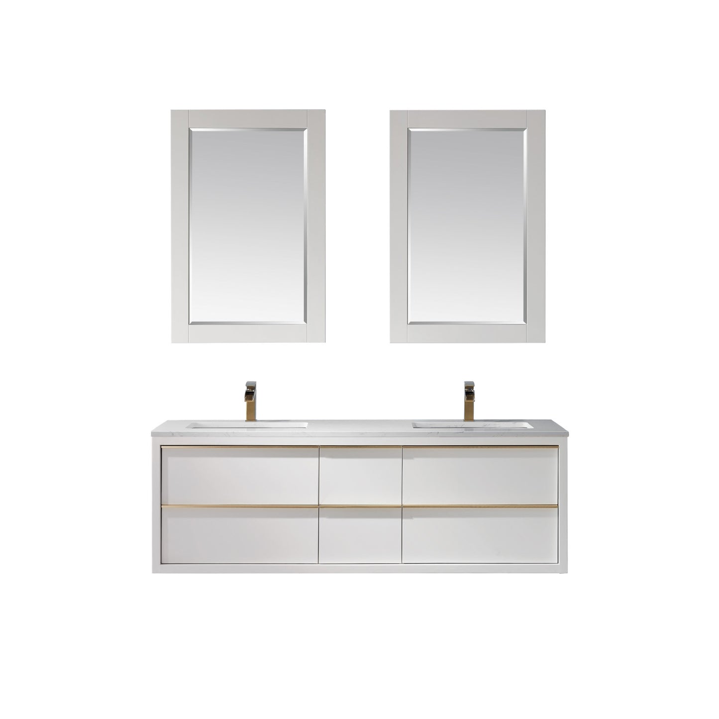 Morgan Double Bathroom Vanity Set in White and Composite Carrara White Stone Countertop