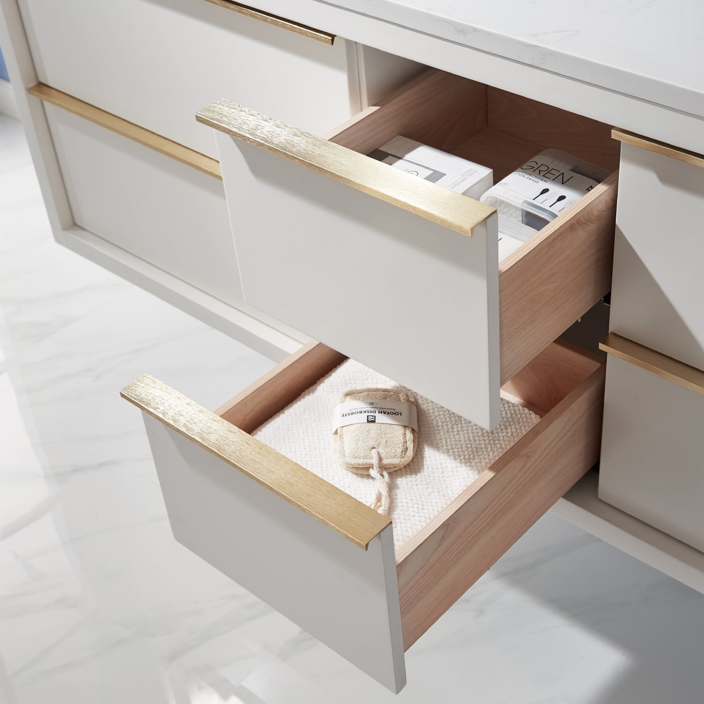 Morgan Double Bathroom Vanity Set in White and Composite Carrara White Stone Countertop