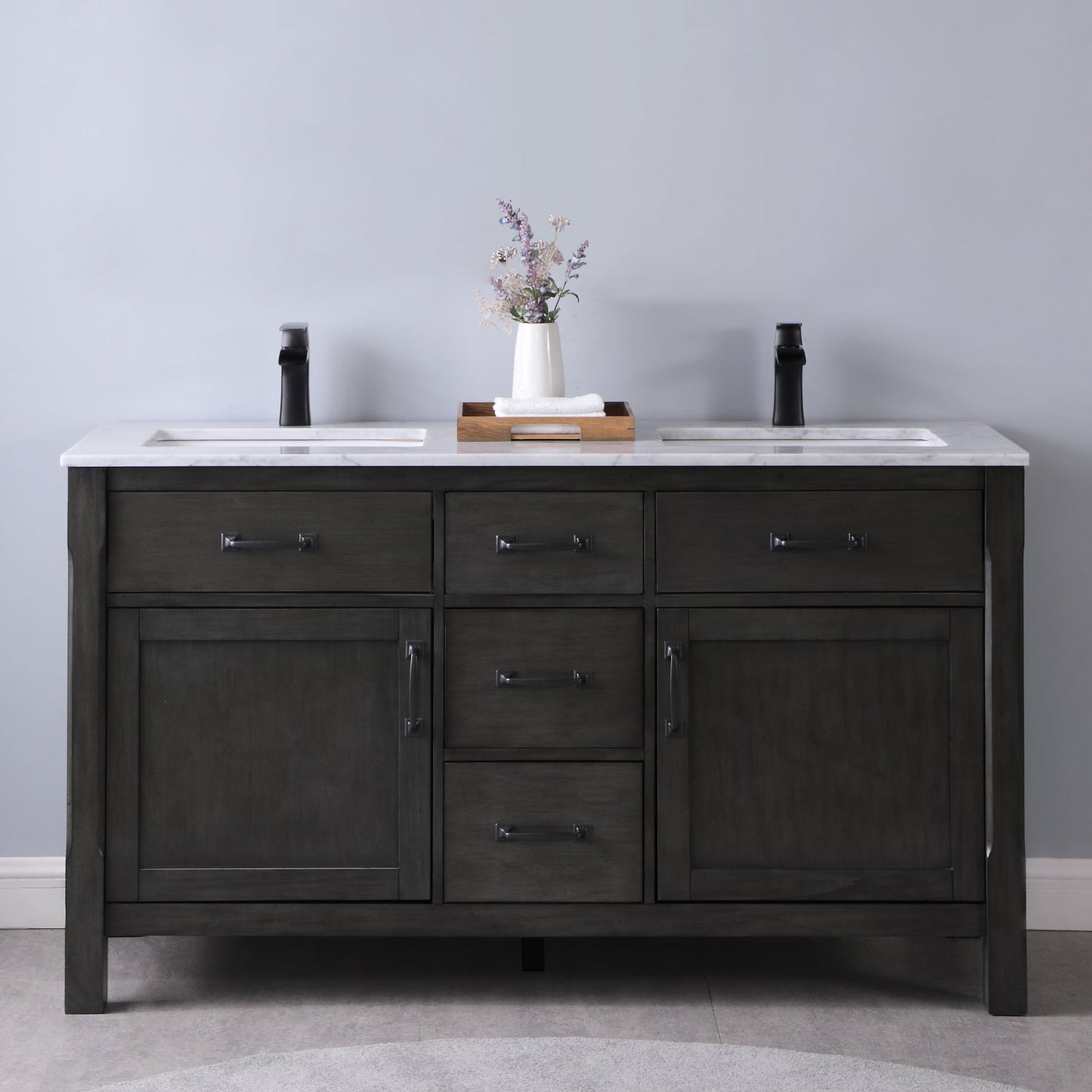 Maribella Single Bathroom Vanity Set in Rust Black and Carrara White Marble Countertop