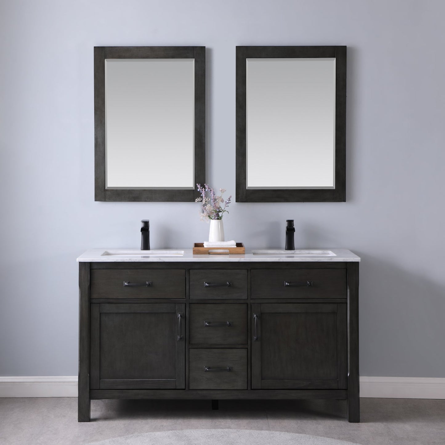 Maribella Single Bathroom Vanity Set in Rust Black and Carrara White Marble Countertop