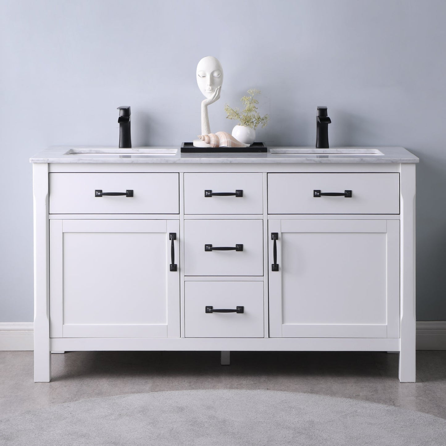 Maribella Single Bathroom Vanity Set in Rust Black and Carrara White Marble Countertop