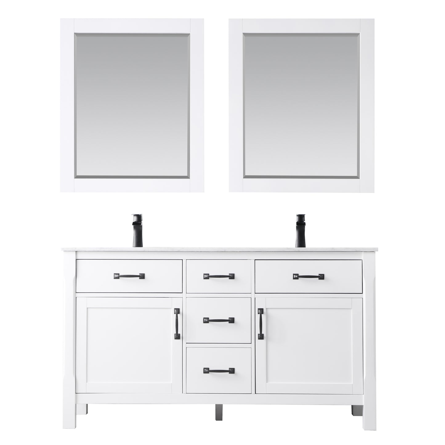 Maribella Double Bathroom Vanity Set in Rust Black and Carrara White Marble Countertop
