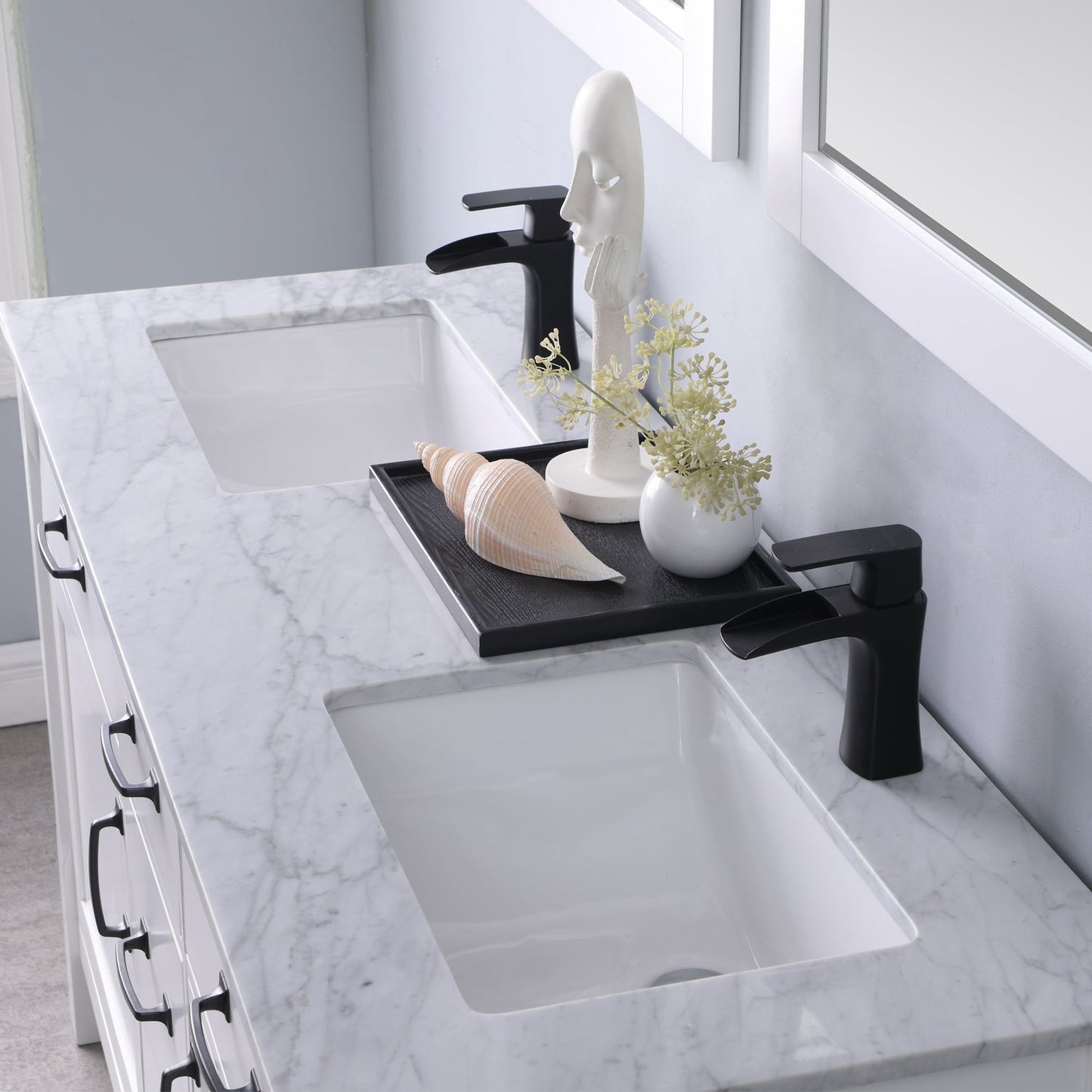Maribella Single Bathroom Vanity Set in Rust Black and Carrara White Marble Countertop