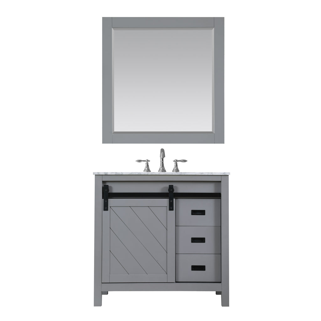 Kinsley Single Bathroom Vanity Set in Gray and Carrara White Marble Countertop with Mirror