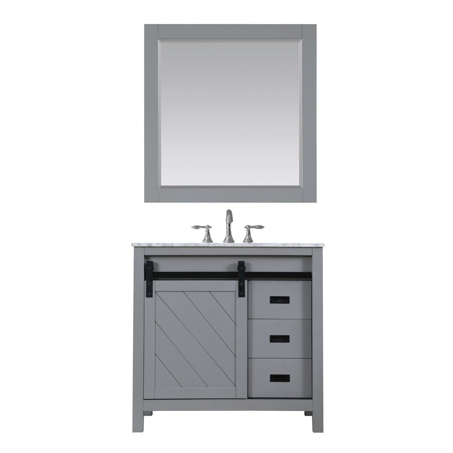 Kinsley Single Bathroom Vanity Set in Gray and Carrara White Marble Countertop with Mirror