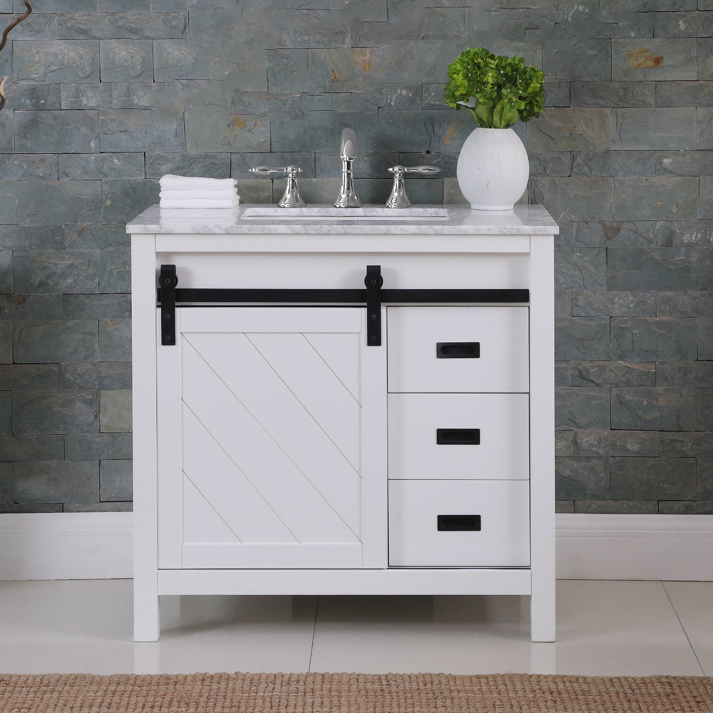 Kinsley Single Bathroom Vanity Set in Gray and Carrara White Marble Countertop