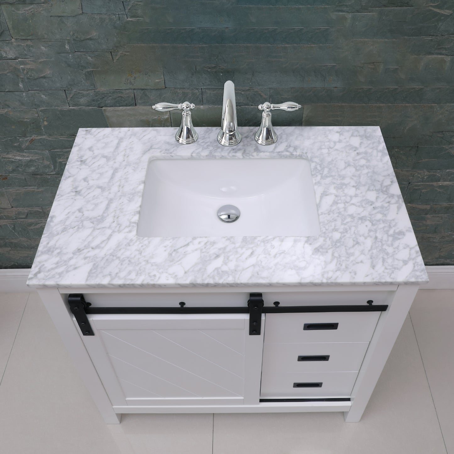 Kinsley Single Bathroom Vanity Set in Gray and Carrara White Marble Countertop