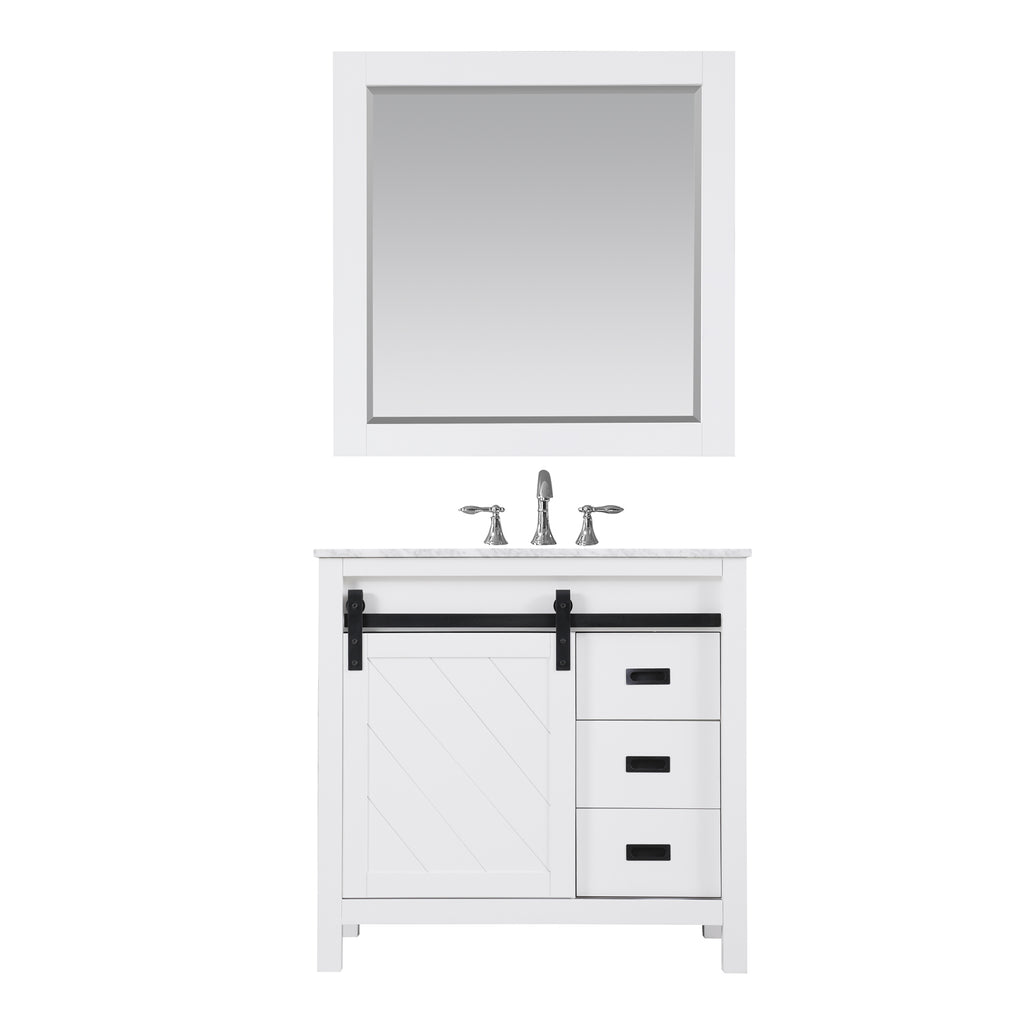 Kinsley Single Bathroom Vanity Set in Gray and Carrara White Marble Countertop with Mirror
