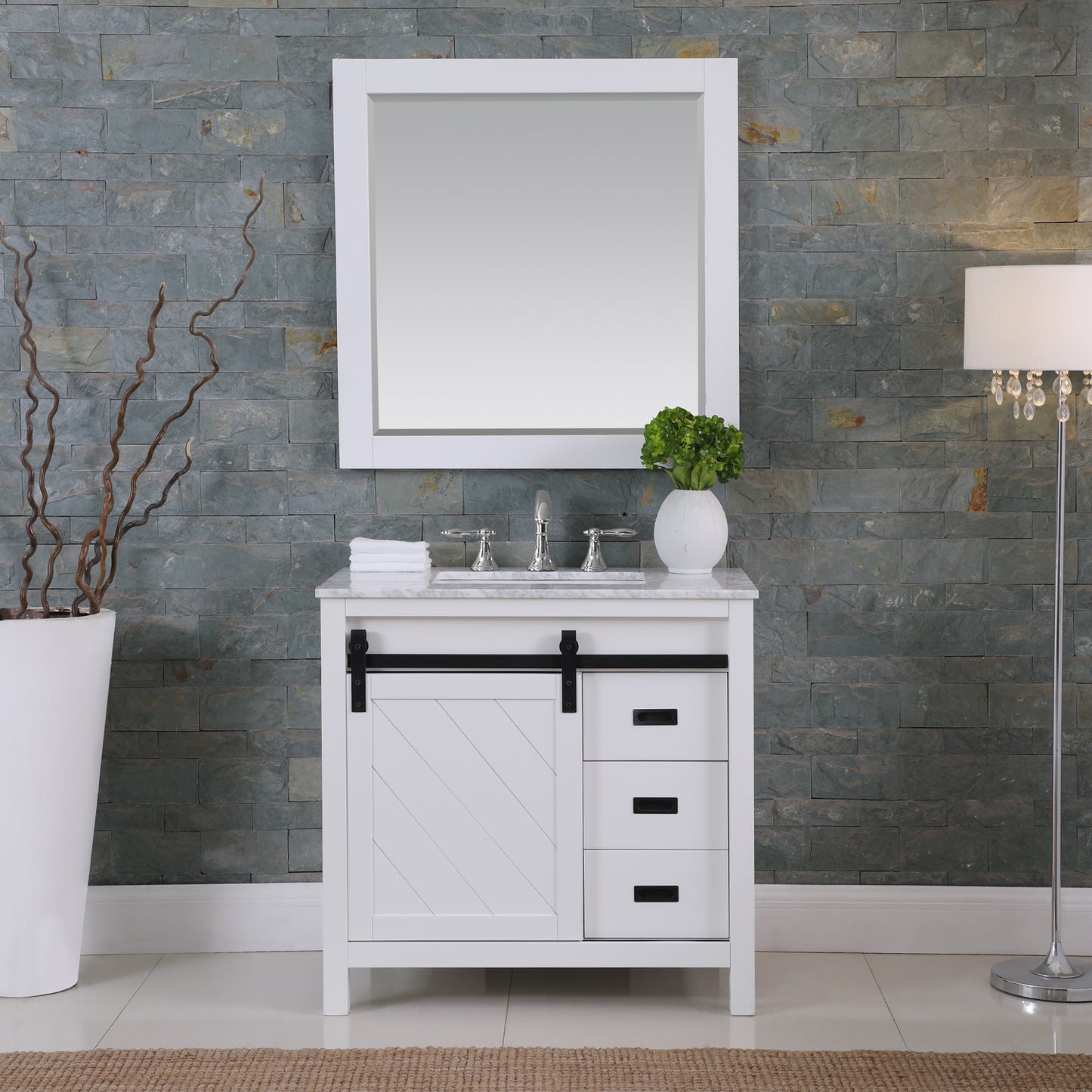 Kinsley Single Bathroom Vanity Set in Gray and Carrara White Marble Countertop with Mirror