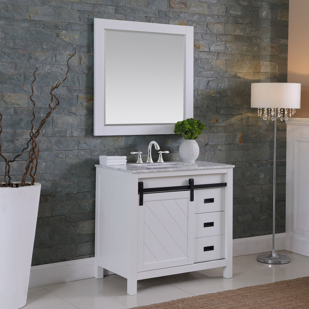 Kinsley Single Bathroom Vanity Set in Gray and Carrara White Marble Countertop with Mirror