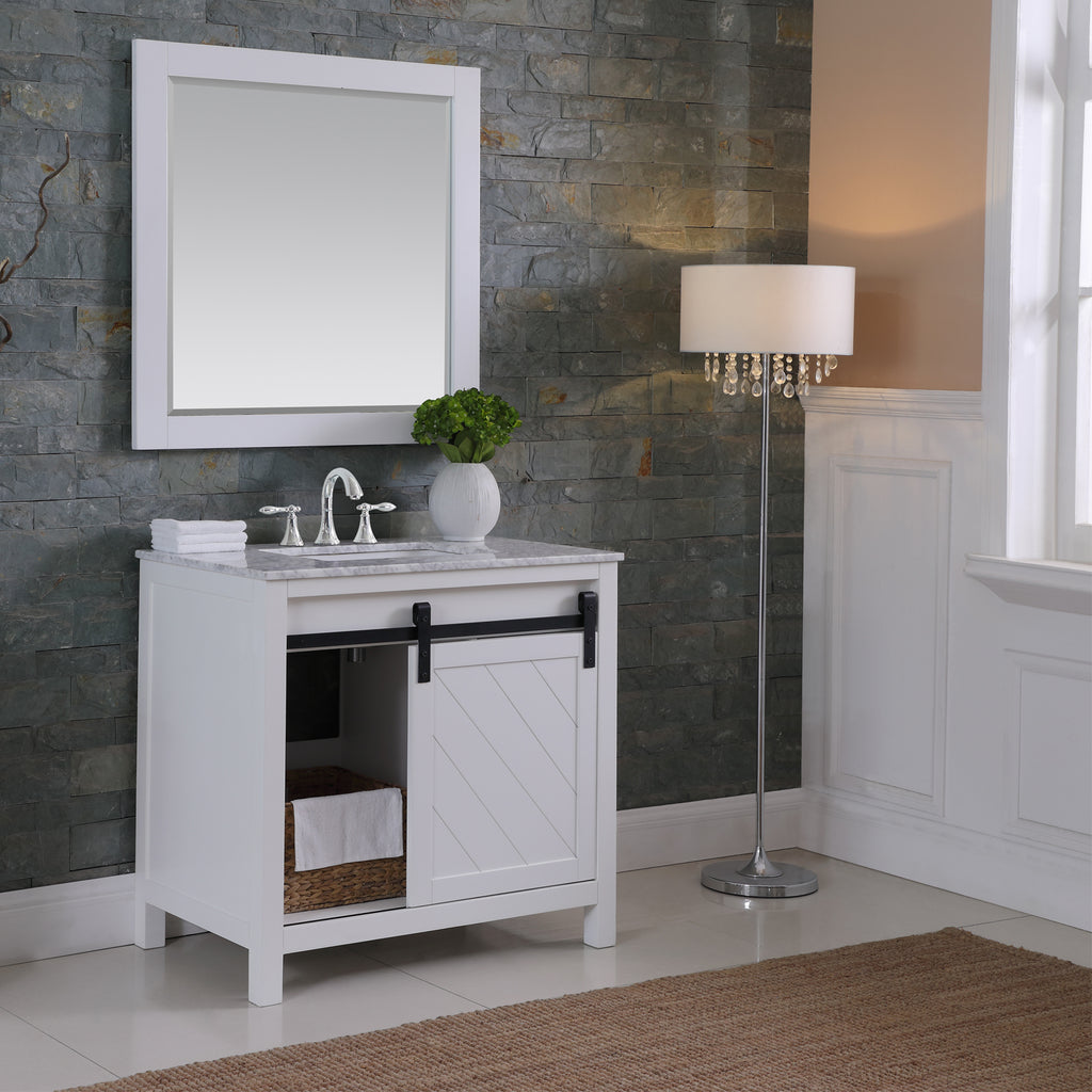 Kinsley Single Bathroom Vanity Set in Gray and Carrara White Marble Countertop with Mirror