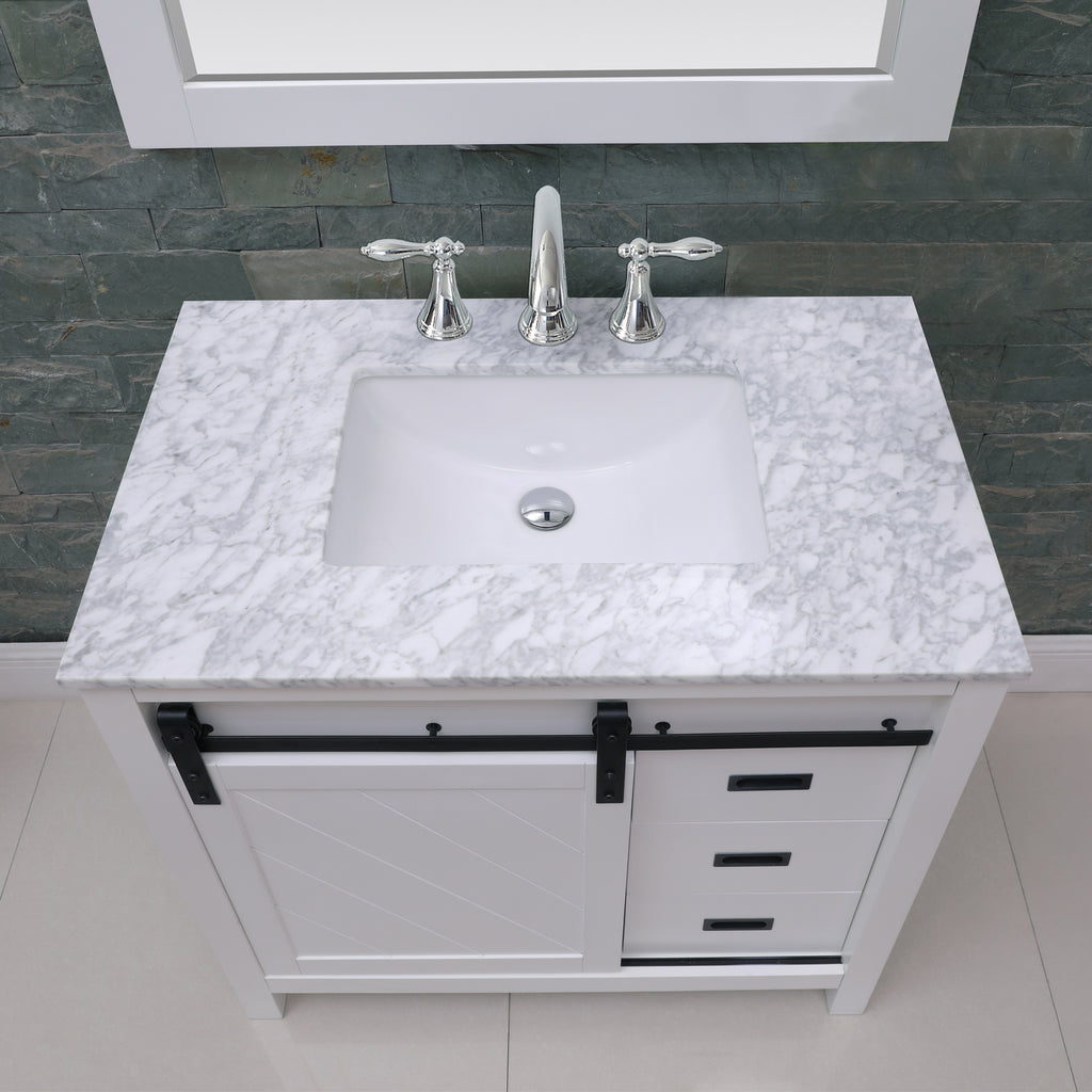Kinsley Single Bathroom Vanity Set in Gray and Carrara White Marble Countertop with Mirror
