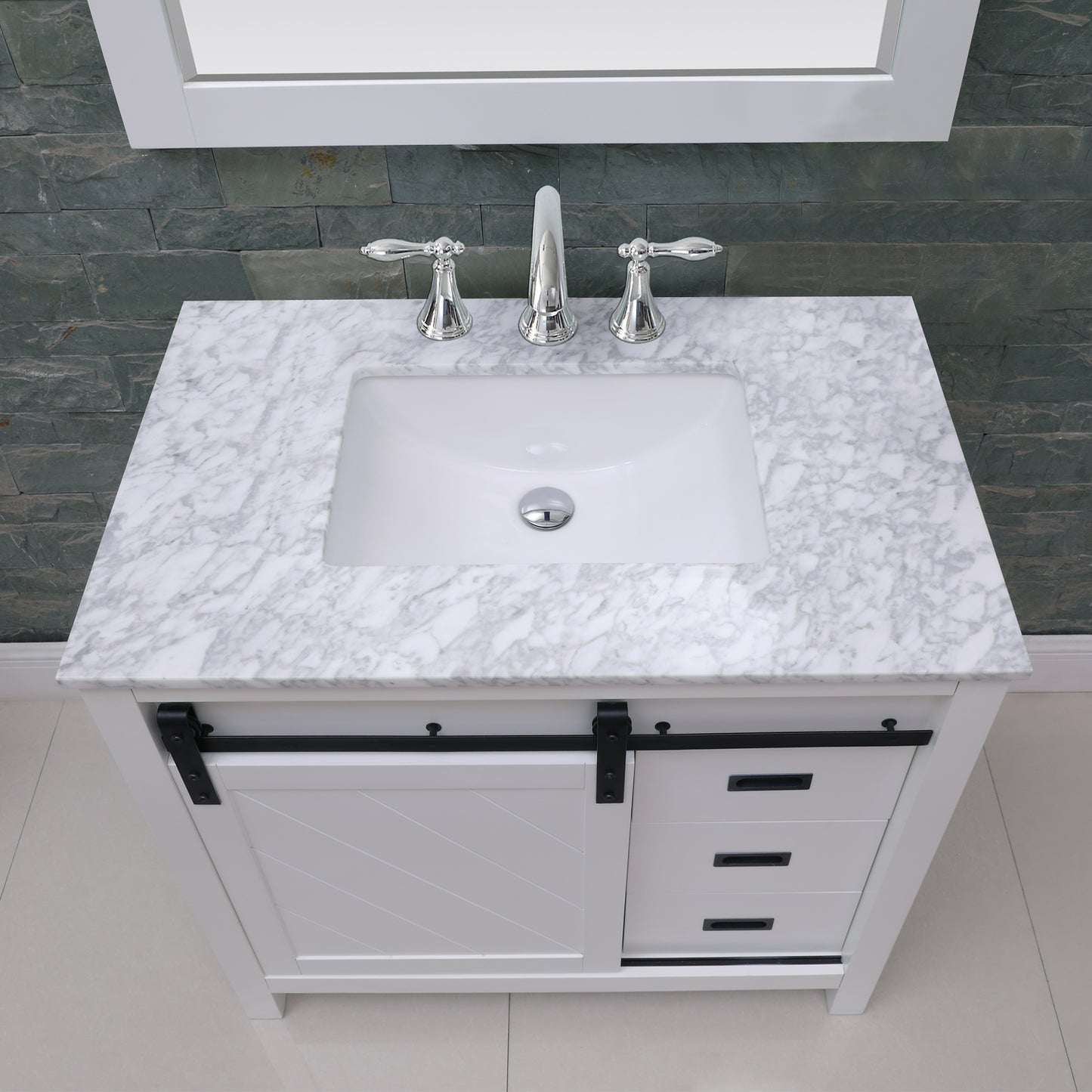 Kinsley Single Bathroom Vanity Set in Gray and Carrara White Marble Countertop with Mirror