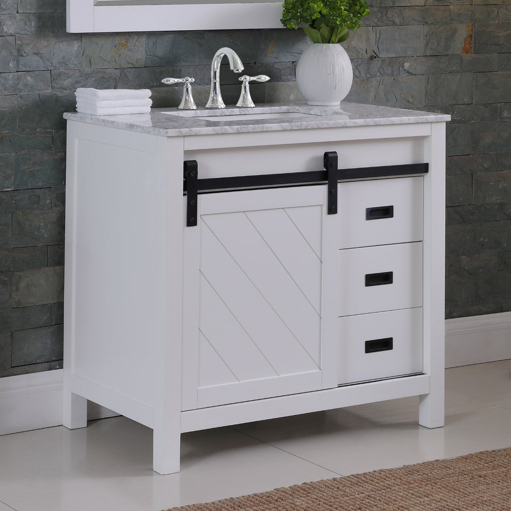 Kinsley Single Bathroom Vanity Set in Gray and Carrara White Marble Countertop with Mirror