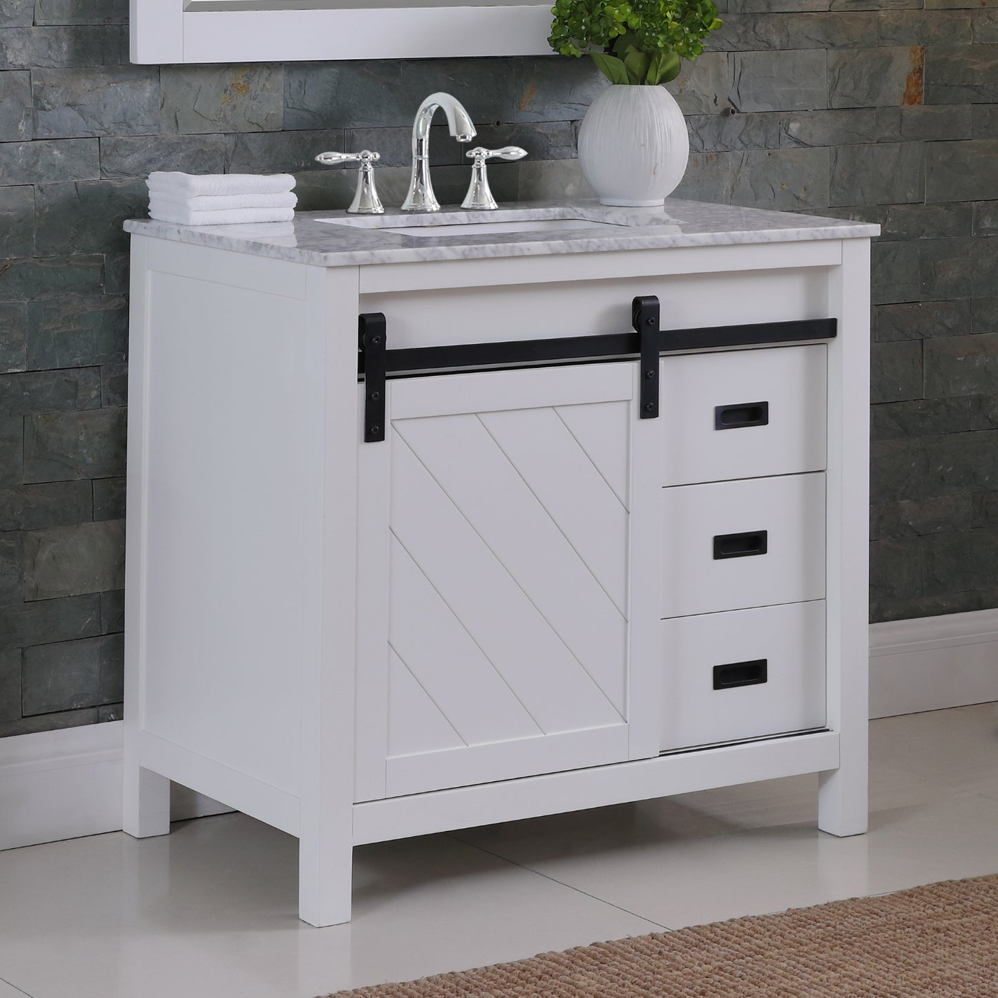 Kinsley Single Bathroom Vanity Set in Gray and Carrara White Marble Countertop with Mirror