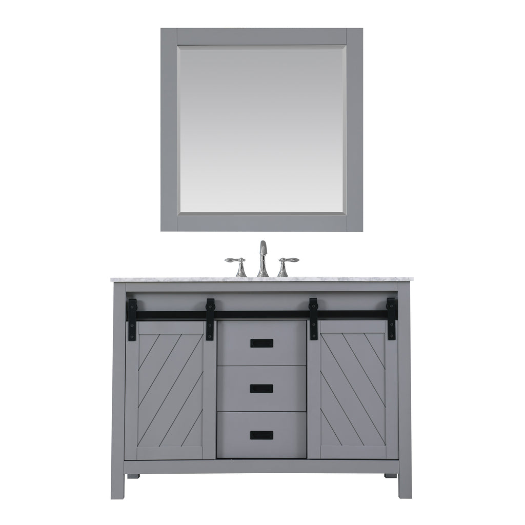 Kinsley Single Bathroom Vanity Set in Gray and Carrara White Marble Countertop with Mirror