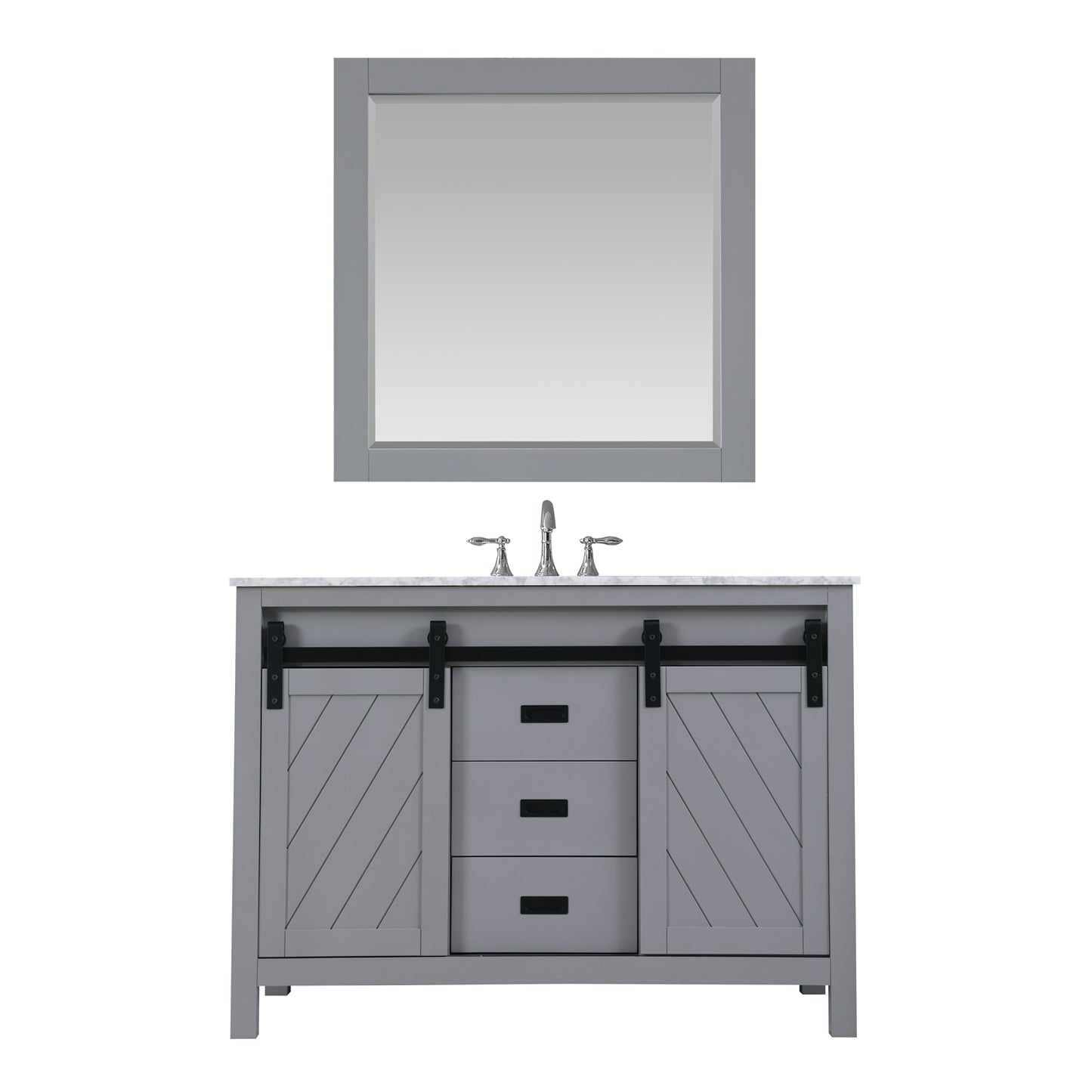 Kinsley Single Bathroom Vanity Set in Gray and Carrara White Marble Countertop with Mirror