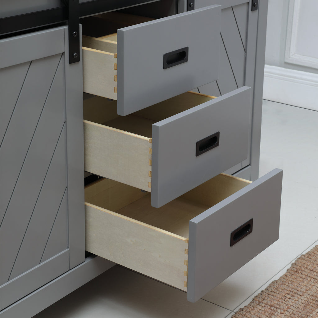 Kinsley Single Bathroom Vanity Set in Gray and Carrara White Marble Countertop with Mirror