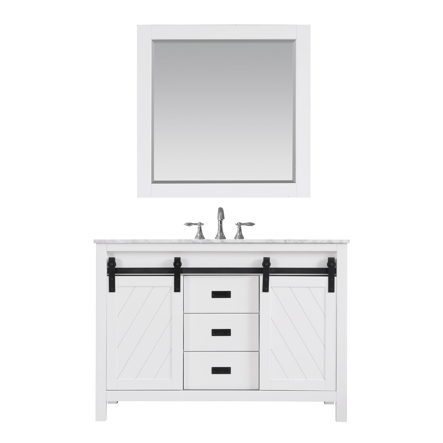 Kinsley Single Bathroom Vanity Set in Gray and Carrara White Marble Countertop with Mirror