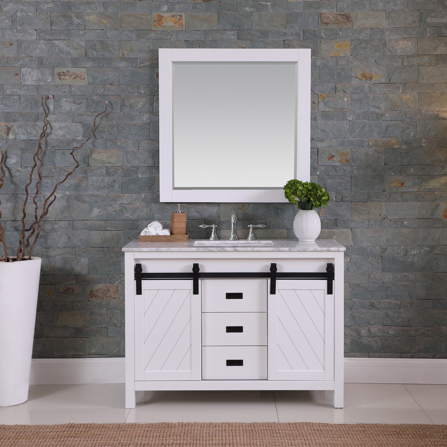 Kinsley Single Bathroom Vanity Set in Gray and Carrara White Marble Countertop with Mirror