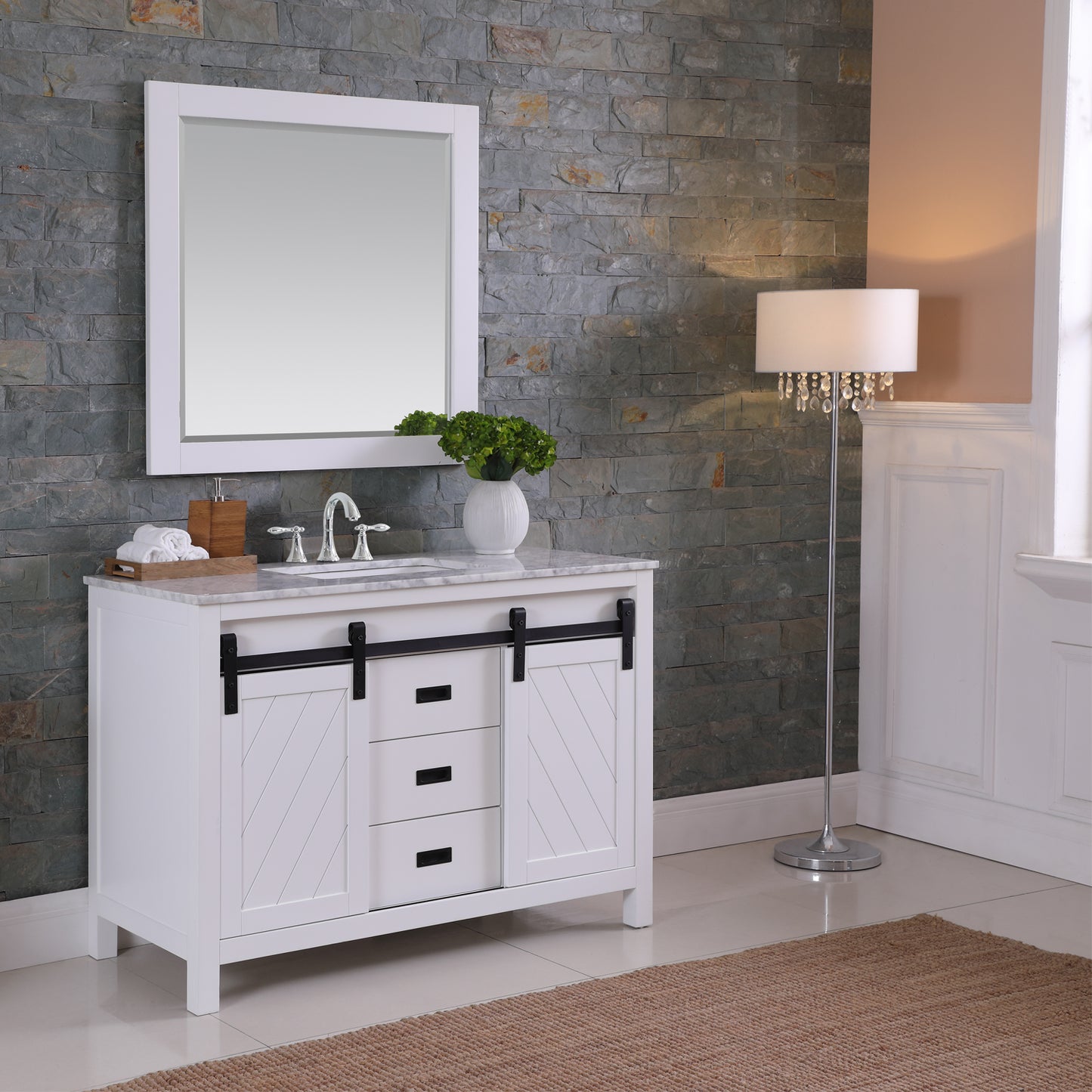 Kinsley Single Bathroom Vanity Set in Gray and Carrara White Marble Countertop with Mirror