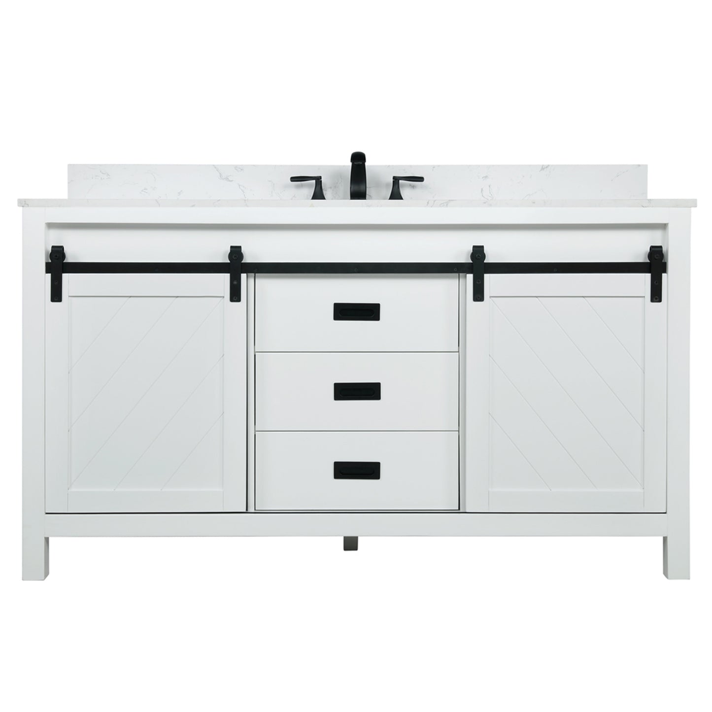 Kinsley Single Bathroom Vanity Set in White and Carrara White Marble Countertop