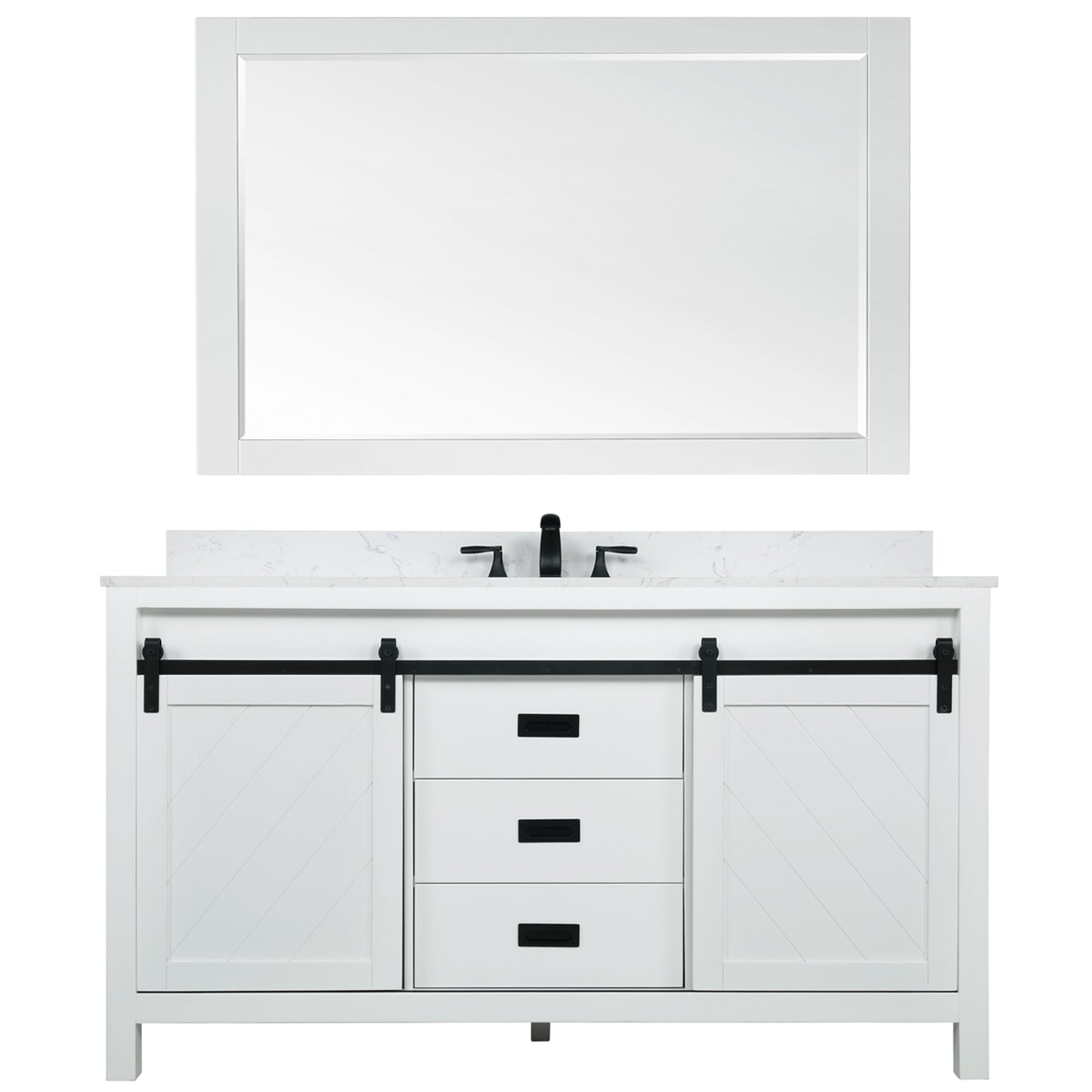 Kinsley Single Bathroom Vanity Set in White and Carrara White Marble Countertop
