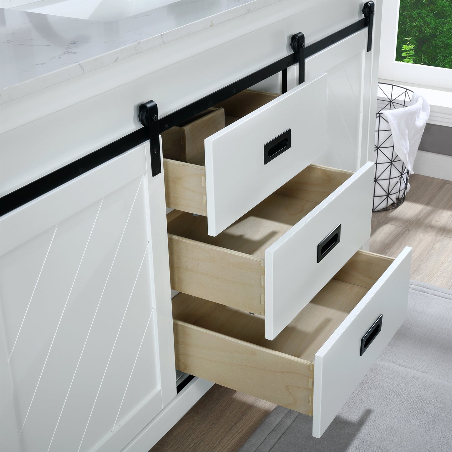 Kinsley Single Bathroom Vanity Set in White and Carrara White Marble Countertop