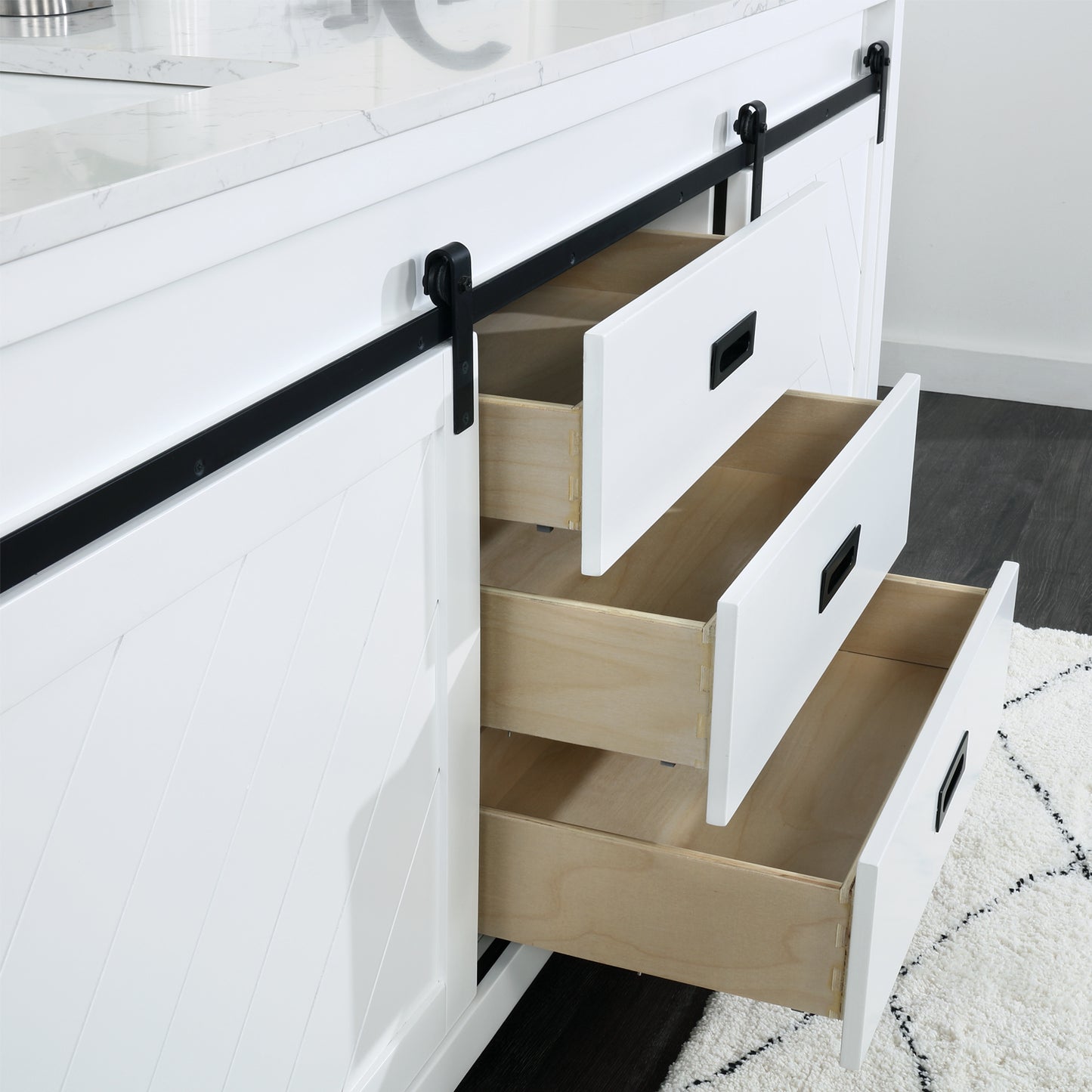 Kinsley Double Bathroom Vanity Set in White and Carrara White Marble Countertop