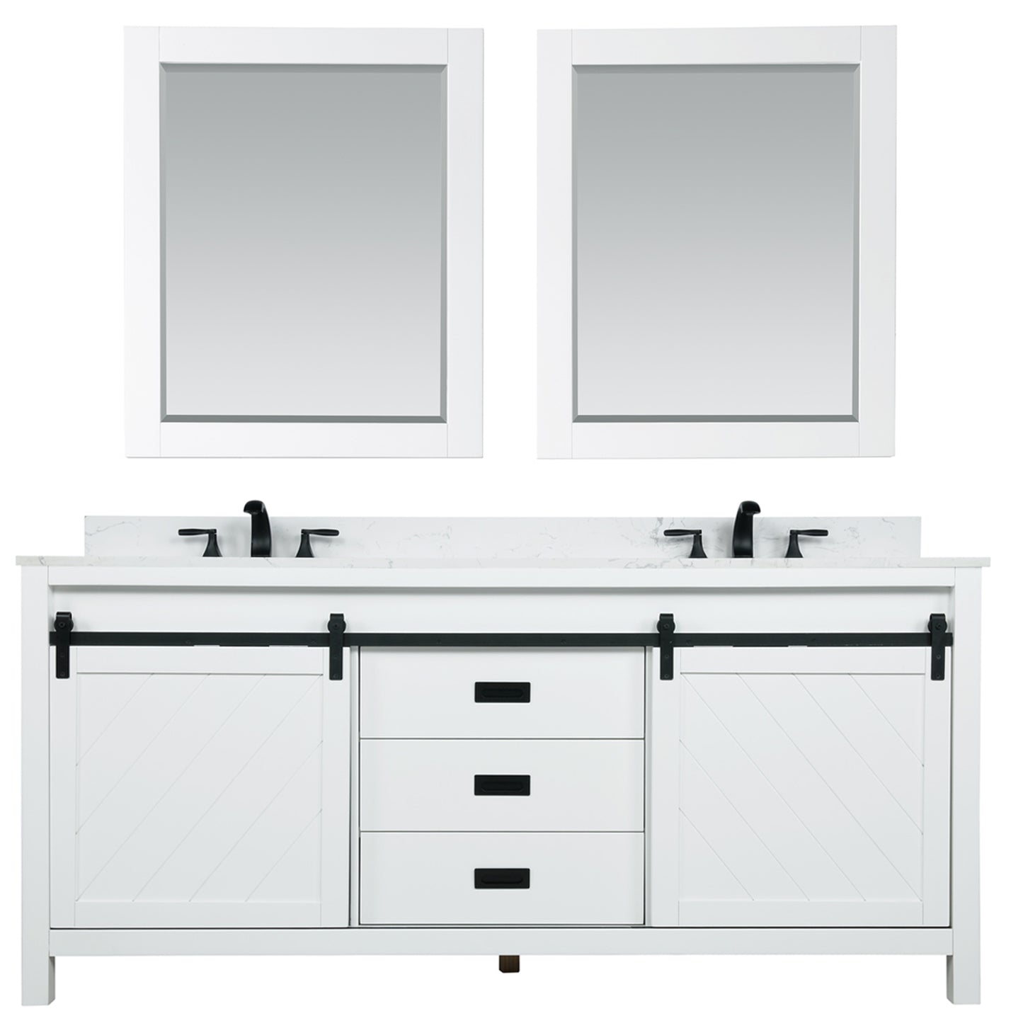 Kinsley Double Bathroom Vanity Set in White and Carrara White Marble Countertop