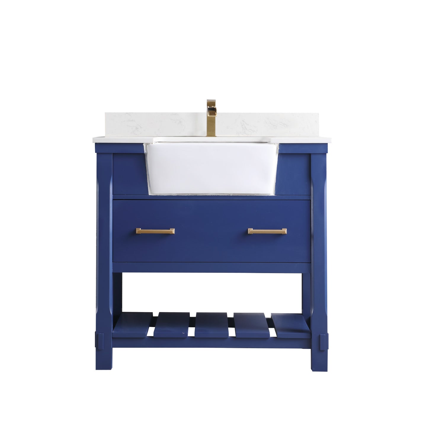 Georgia Single Bathroom Vanity Set in Jewelry Blue and Composite Carrara White Stone Top with White Farmhouse Basin