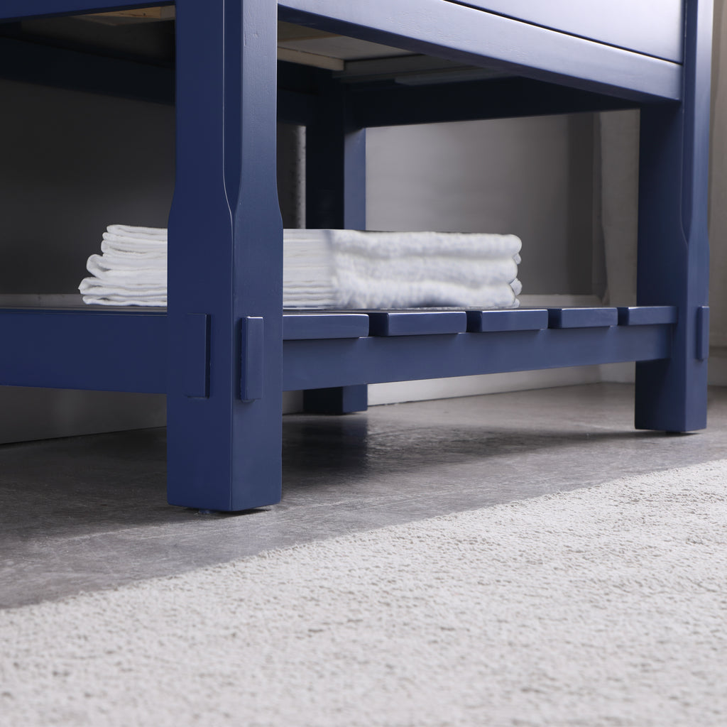 Georgia Single Bathroom Vanity Set in Jewelry Blue and Composite Carrara White Stone Top with White Farmhouse Basin with Mirror