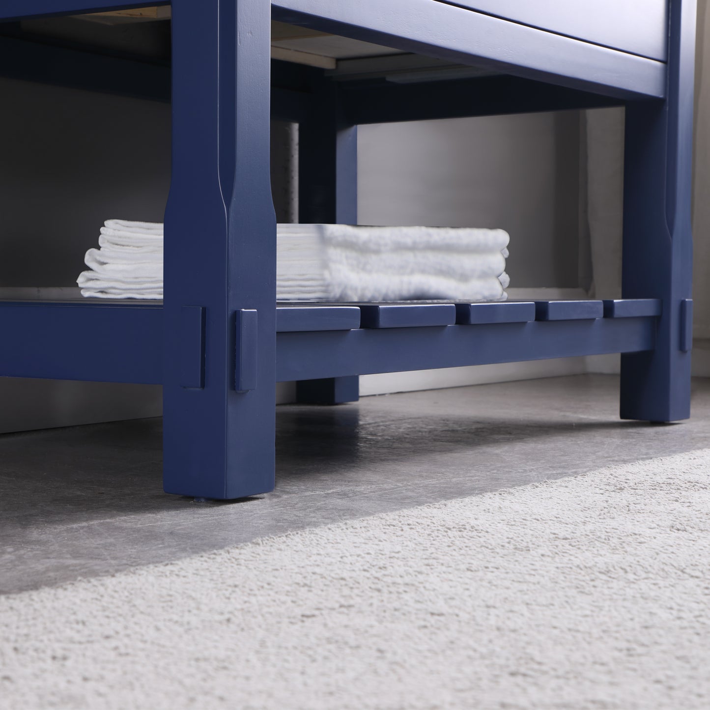 Georgia Single Bathroom Vanity Set in Jewelry Blue and Composite Carrara White Stone Top with White Farmhouse Basin with Mirror