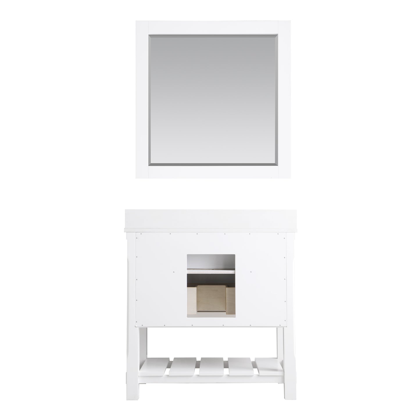 Georgia Single Bathroom Vanity Set in Jewelry Blue and Composite Carrara White Stone Top with White Farmhouse Basin with Mirror