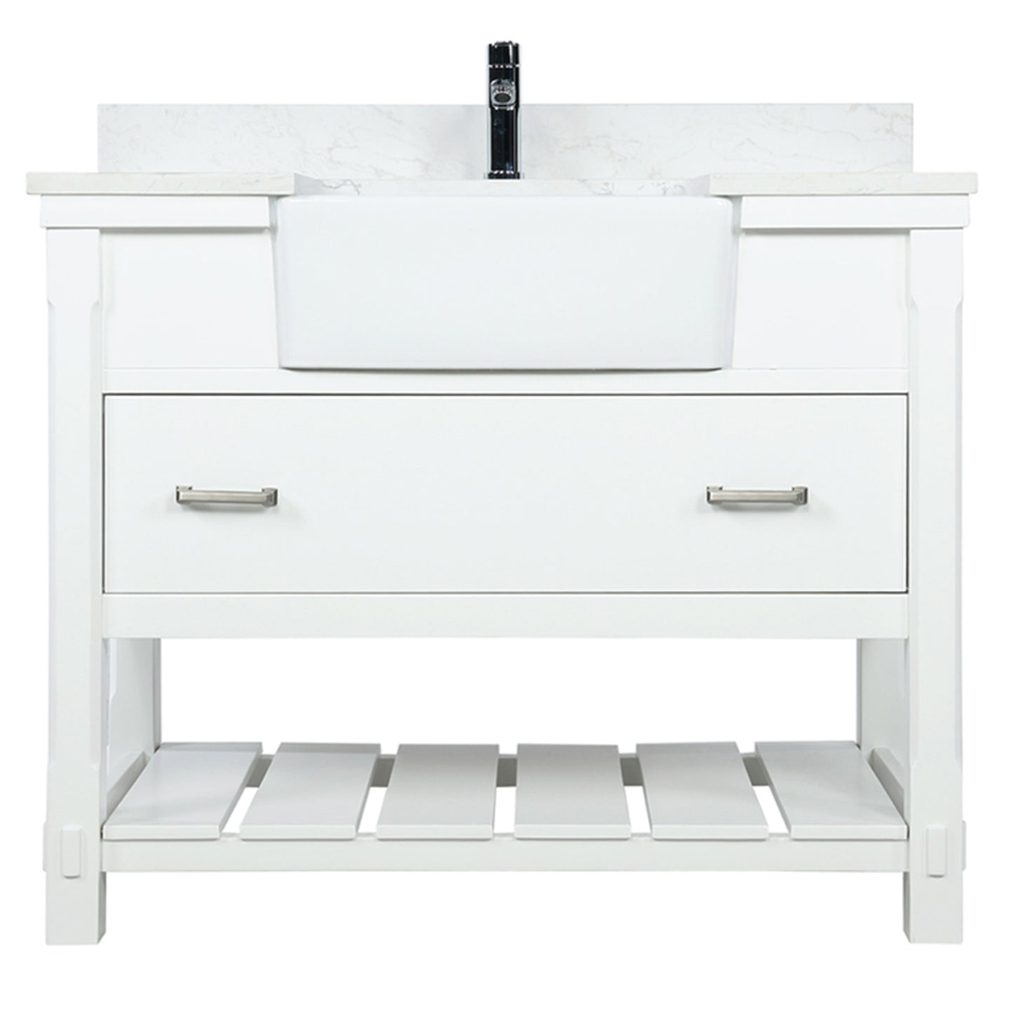 Georgia 42" Single Bathroom Vanity Set in White and Composite Carrara White Stone Top with White Farmhouse Basin with/without Mirror