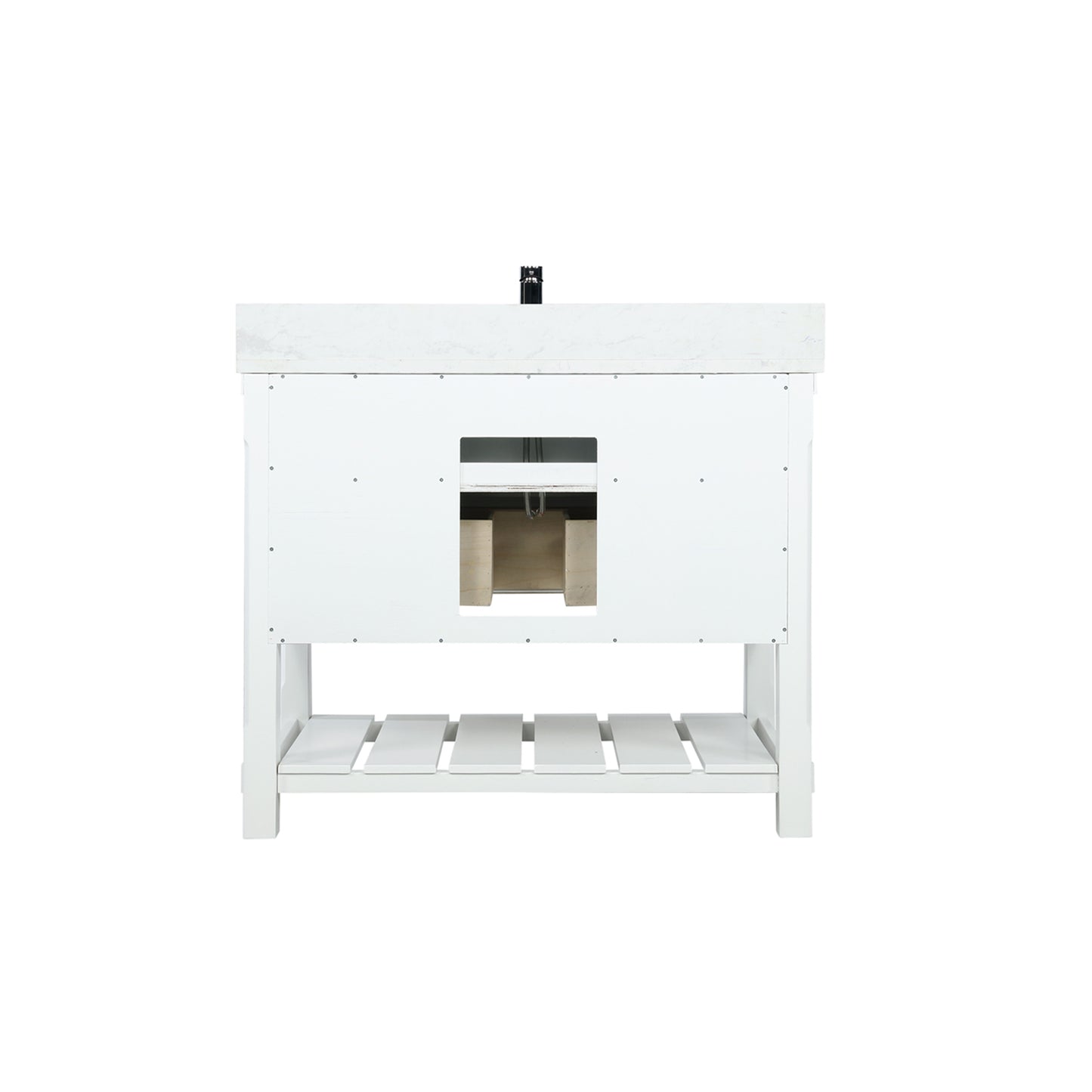 Georgia 42" Single Bathroom Vanity Set in White and Composite Carrara White Stone Top with White Farmhouse Basin with/without Mirror