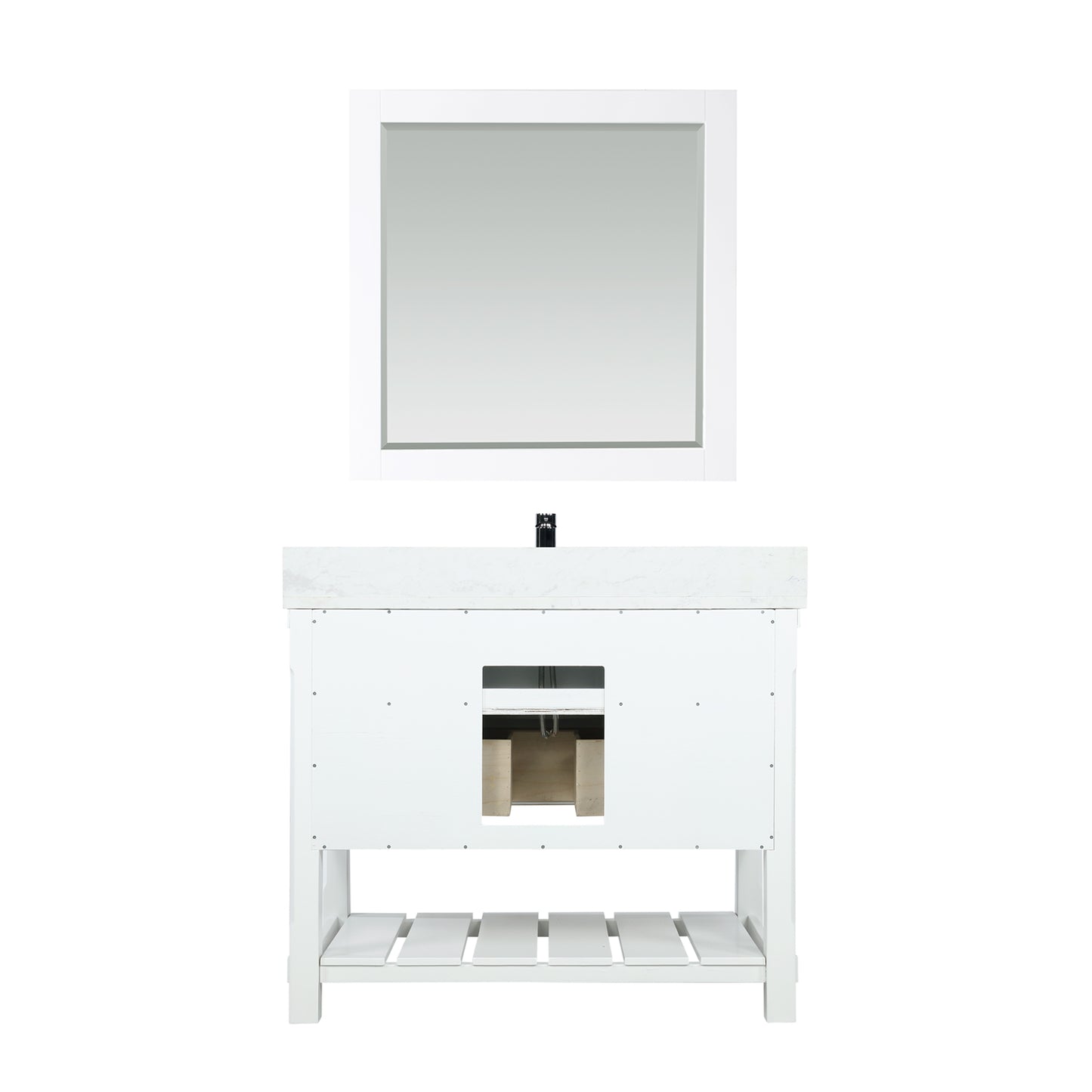 Georgia 42" Single Bathroom Vanity Set in White and Composite Carrara White Stone Top with White Farmhouse Basin with/without Mirror