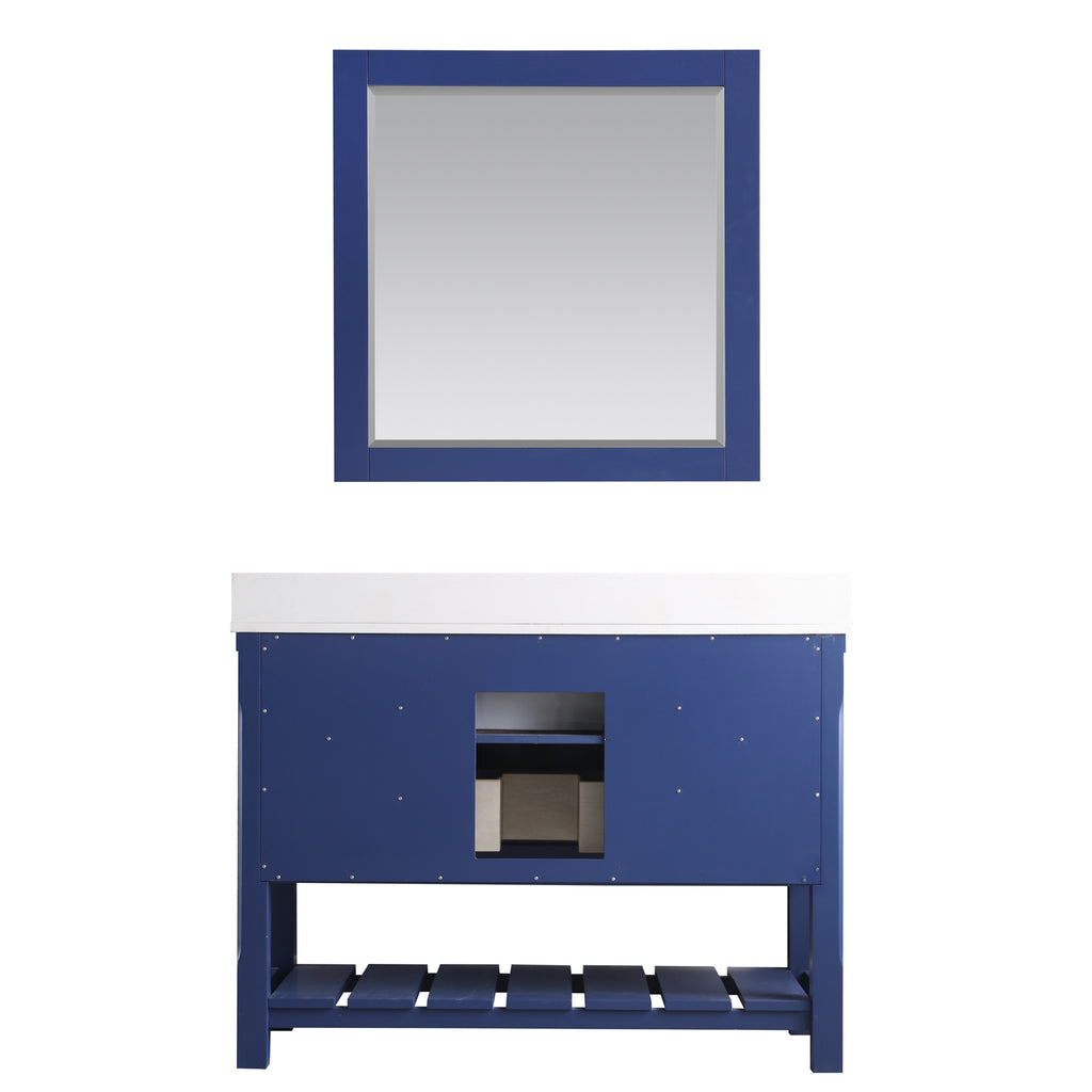 Georgia Single Bathroom Vanity Set in Jewelry Blue and Composite Carrara White Stone Top with White Farmhouse Basin with Mirror
