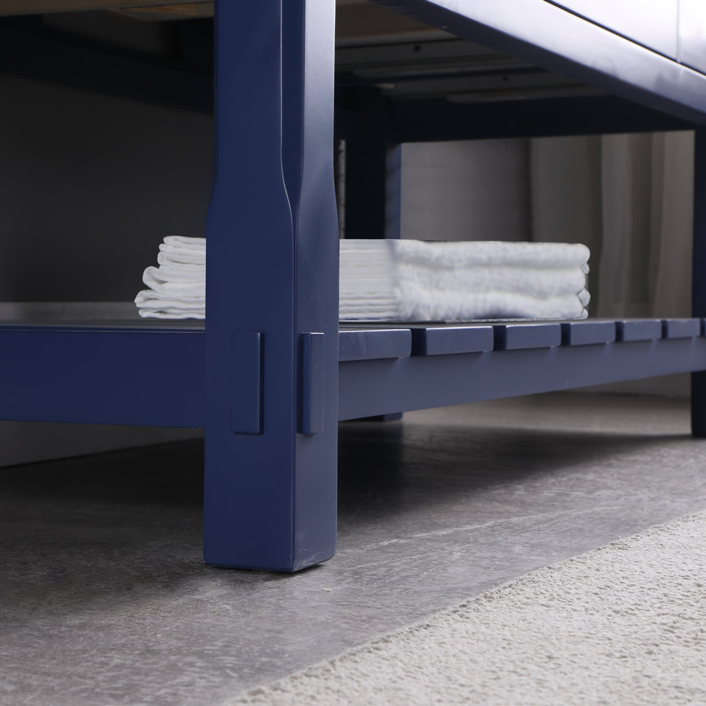 Georgia Single Bathroom Vanity Set in Jewelry Blue and Composite Carrara White Stone Top with White Farmhouse Basin with Mirror