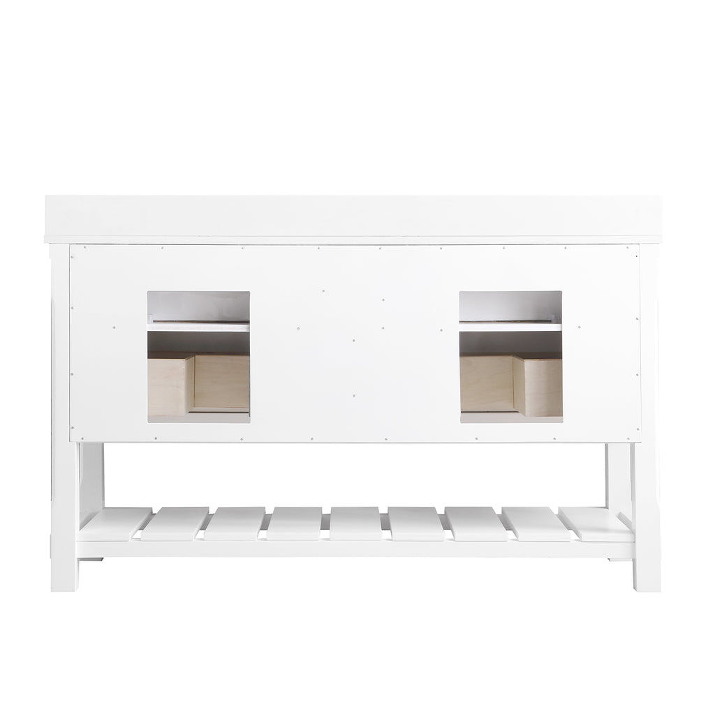 Georgia Double Bathroom Vanity Set in Jewelry Blue and Composite Carrara White Stone Top with White Farmhouse Basin