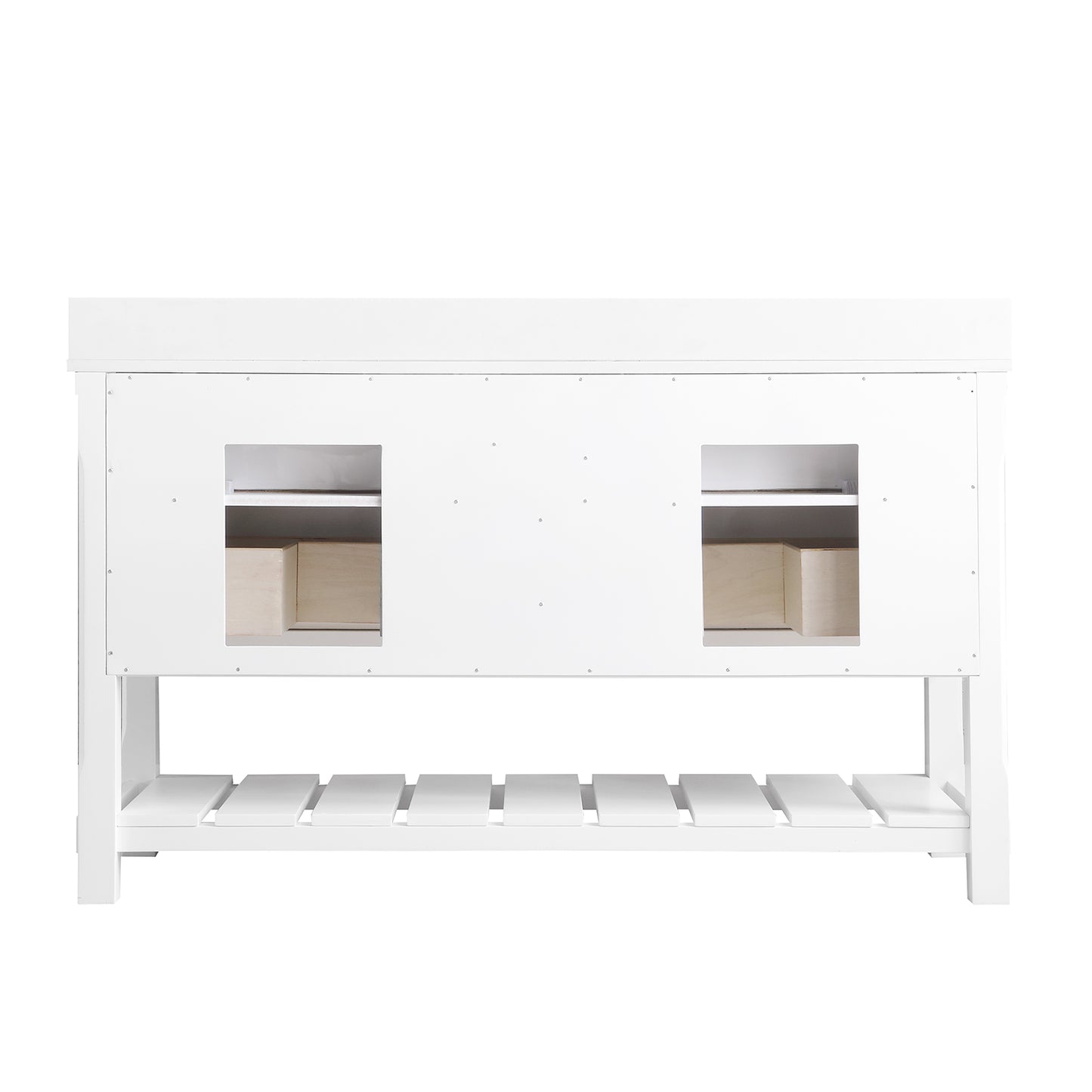 Georgia Double Bathroom Vanity Set in Jewelry Blue and Composite Carrara White Stone Top with White Farmhouse Basin