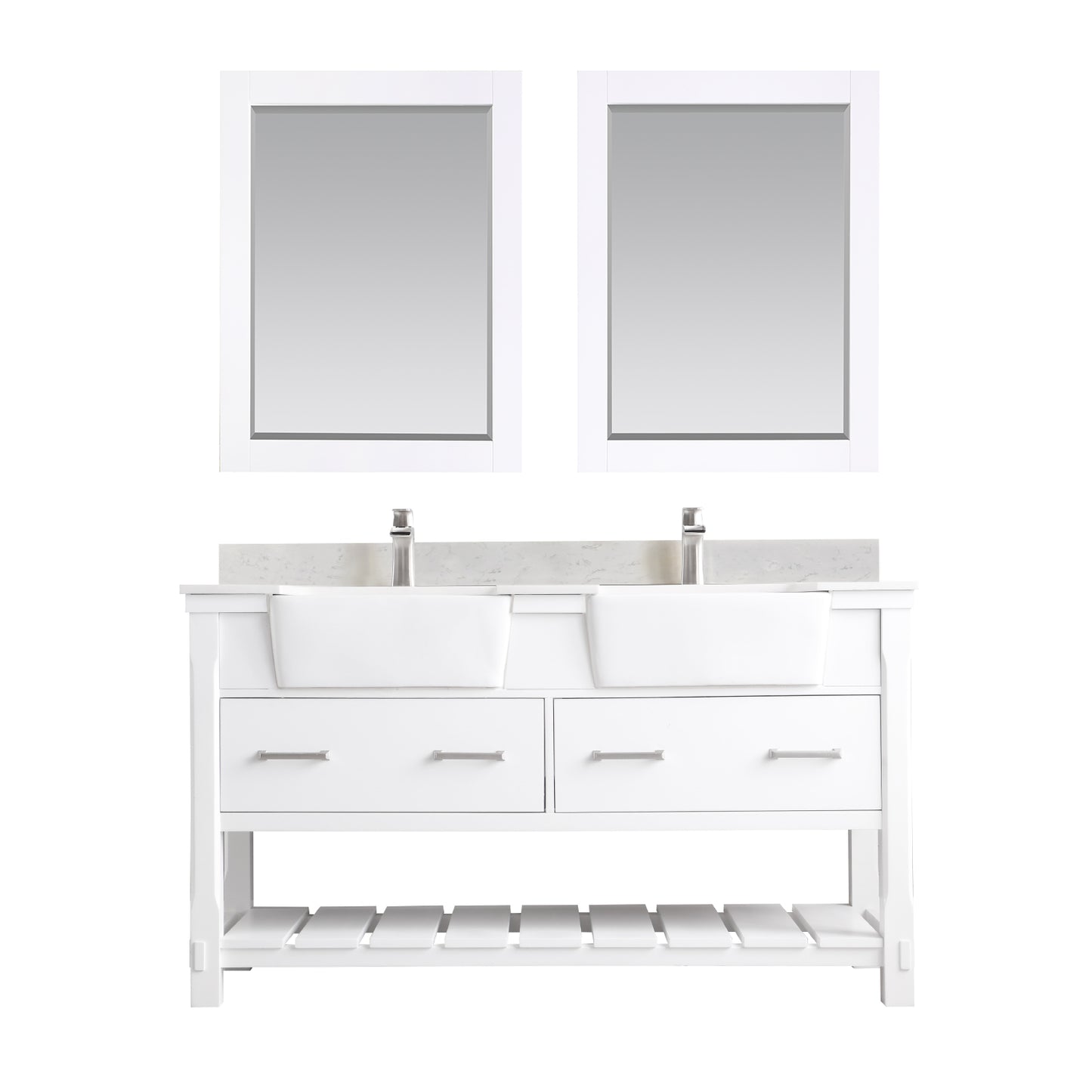 Georgia Double Bathroom Vanity Set in Jewelry Blue and Composite Carrara White Stone Top with White Farmhouse Basin