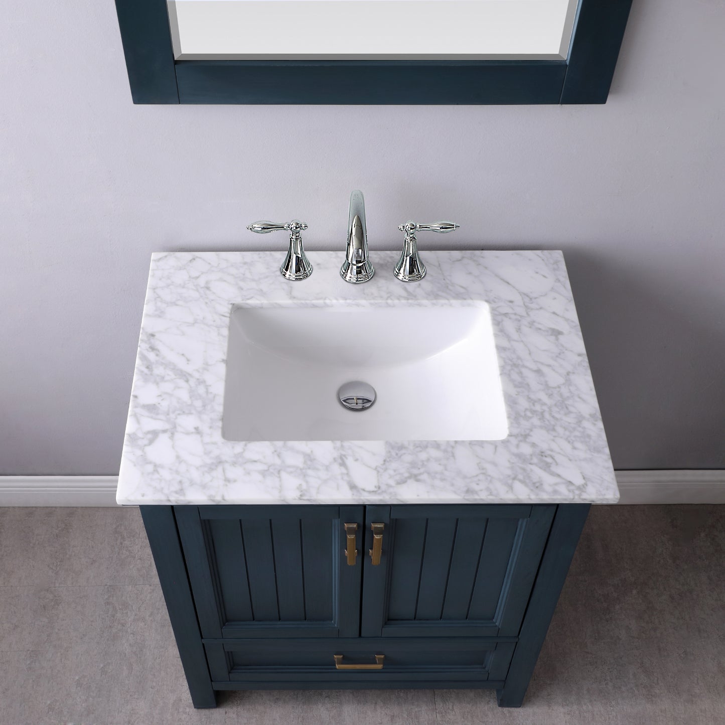 Isla Single Bathroom Vanity Set in Gray and Carrara White Marble Countertop