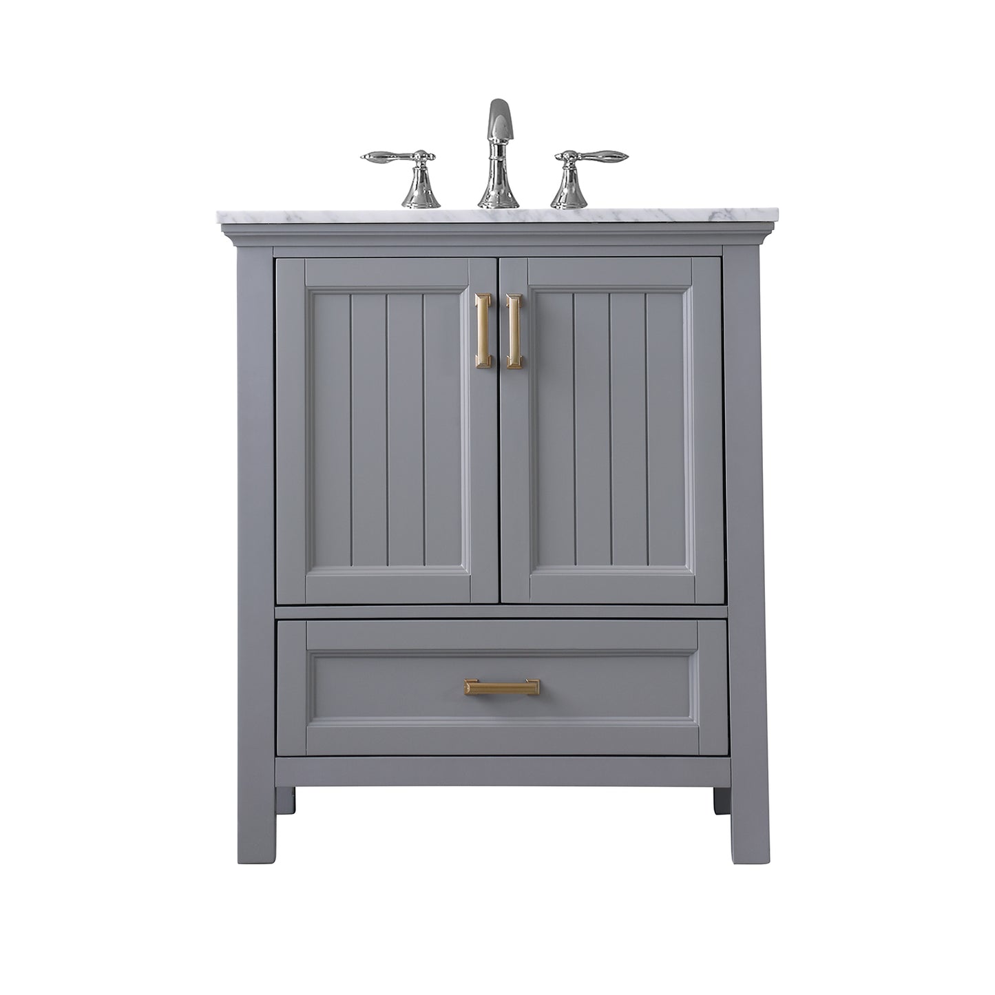 Isla Single Bathroom Vanity Set in Gray and Carrara White Marble Countertop