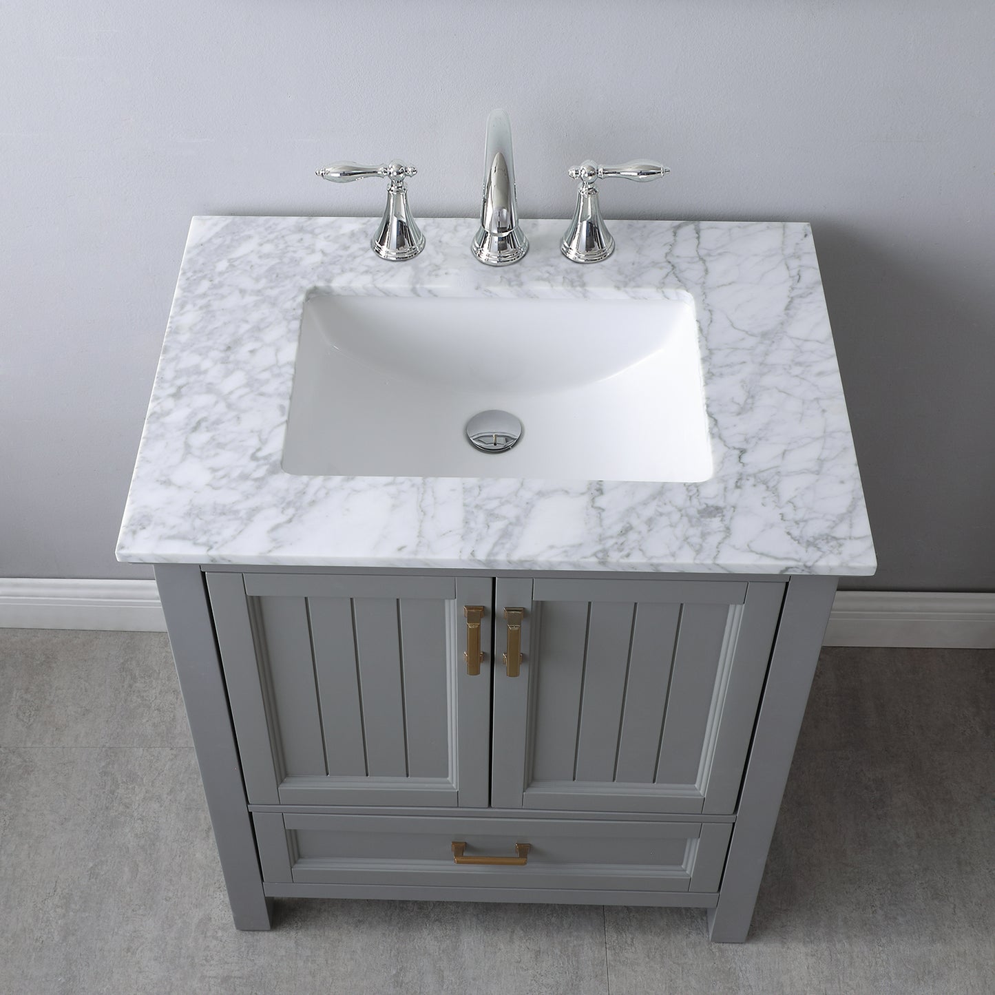Isla Single Bathroom Vanity Set in Gray and Carrara White Marble Countertop