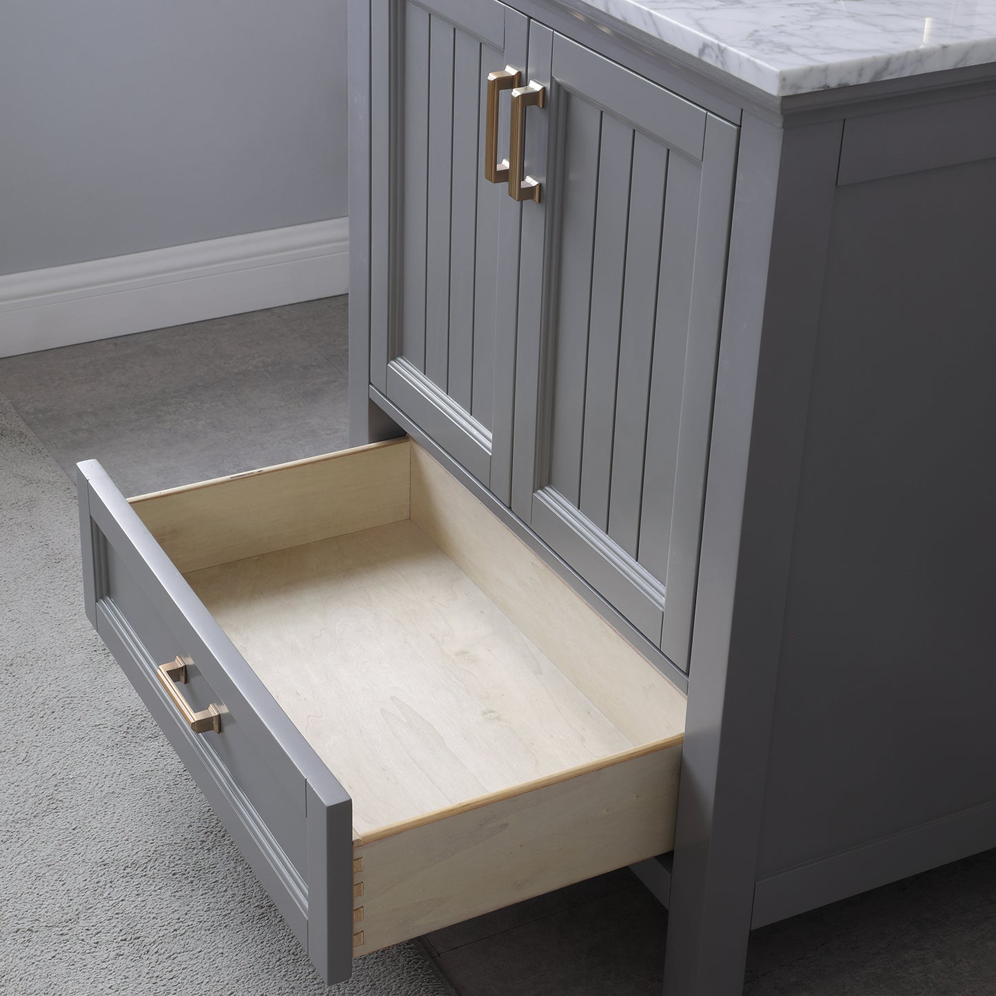 Isla Single Bathroom Vanity Set in Gray and Carrara White Marble Countertop