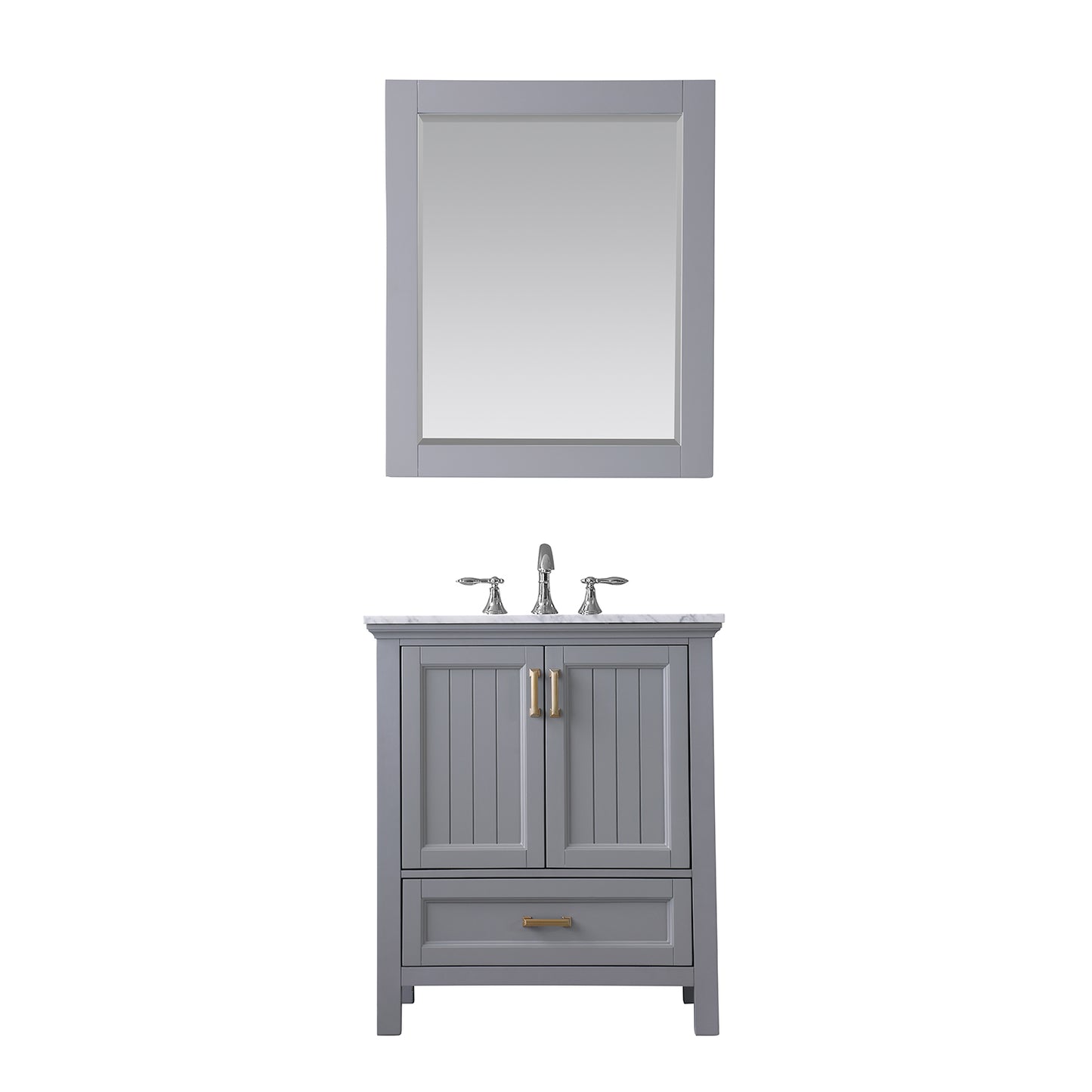 Isla Single Bathroom Vanity Set in Gray and Carrara White Marble Countertop