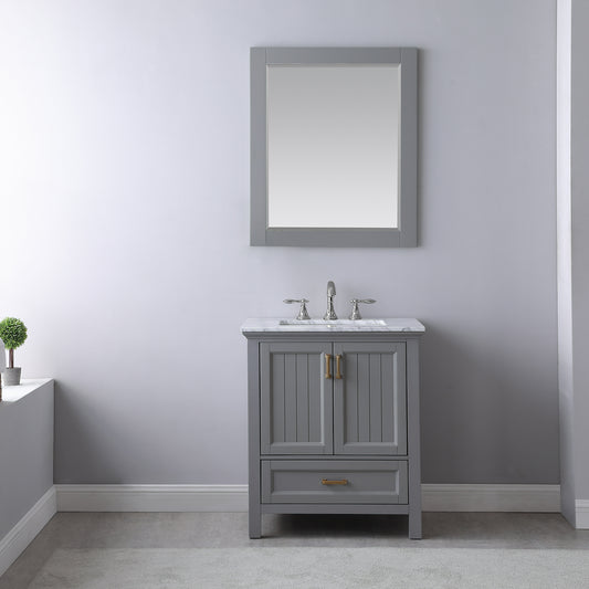 Isla Single Bathroom Vanity Set Carrara White Marble Countertop with Mirror